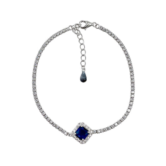 CZ Diamond Shape Link Bracelet Sterling Silver