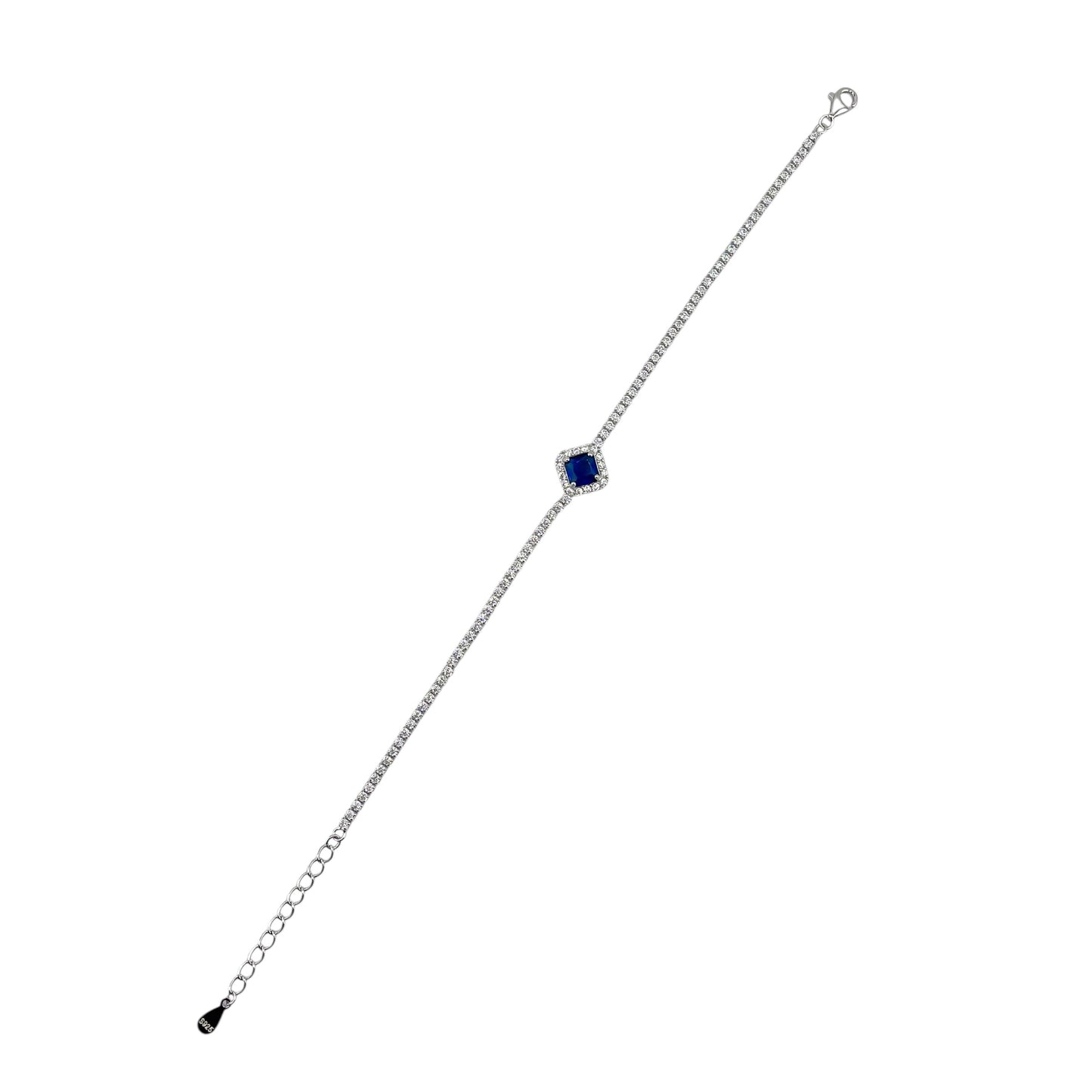 CZ Diamond Shape Link Bracelet Sterling Silver