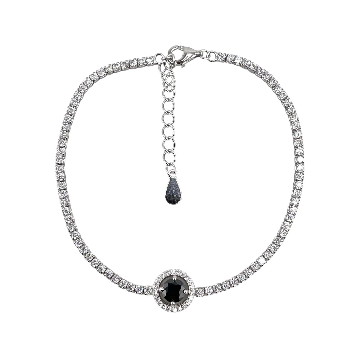 CZ Round Stone Link Bracelet Sterling Silver