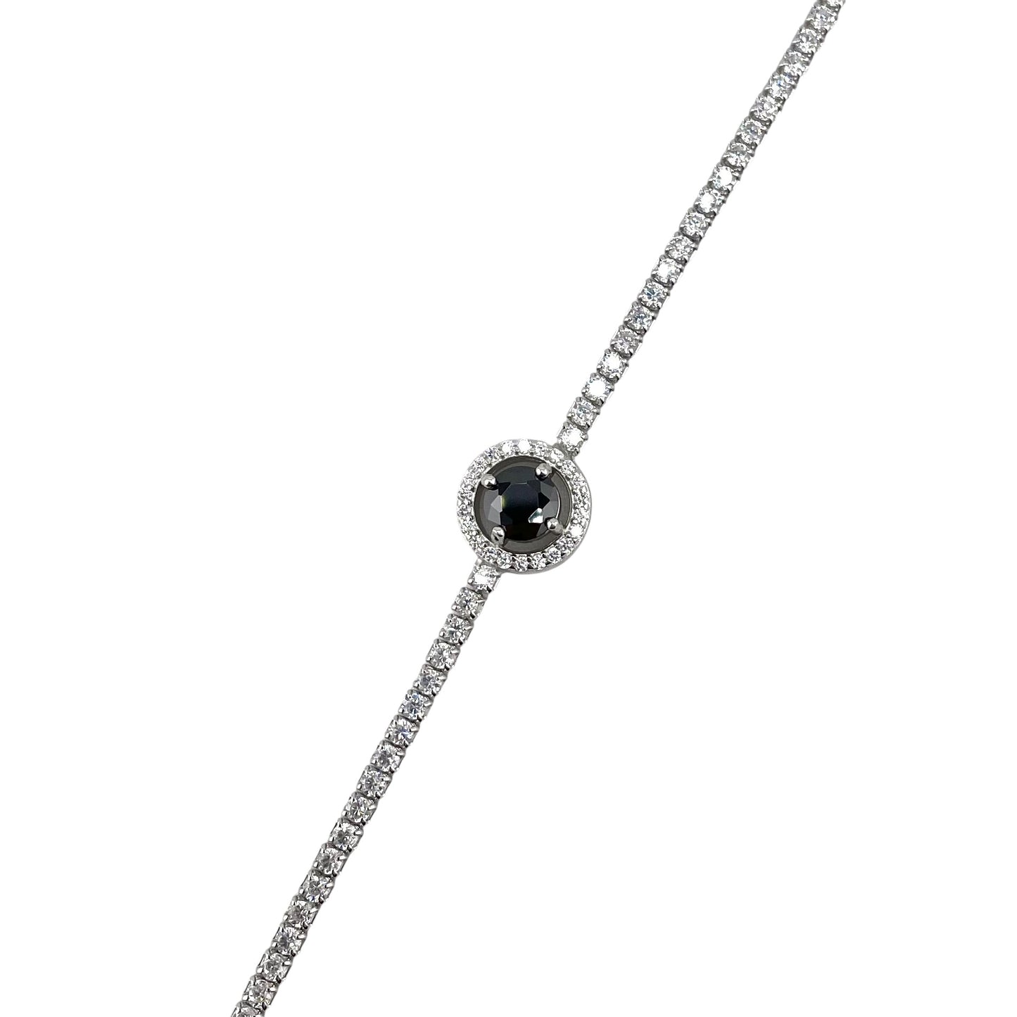 CZ Round Stone Link Bracelet Sterling Silver