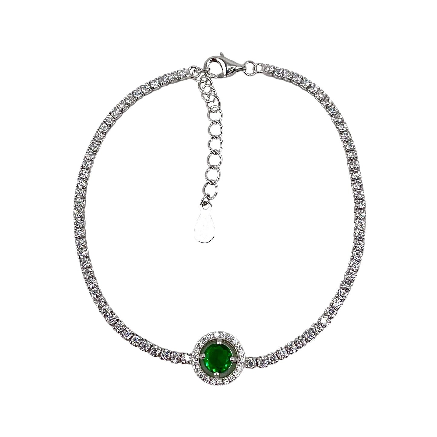 CZ Round Stone Link Bracelet Sterling Silver