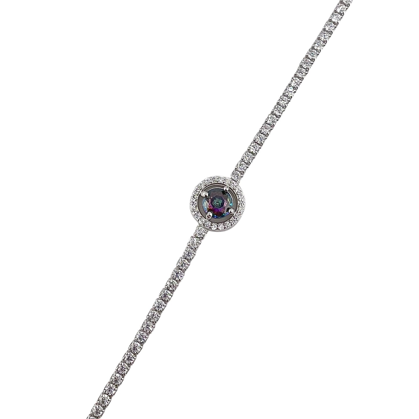 CZ Round Stone Link Bracelet Sterling Silver