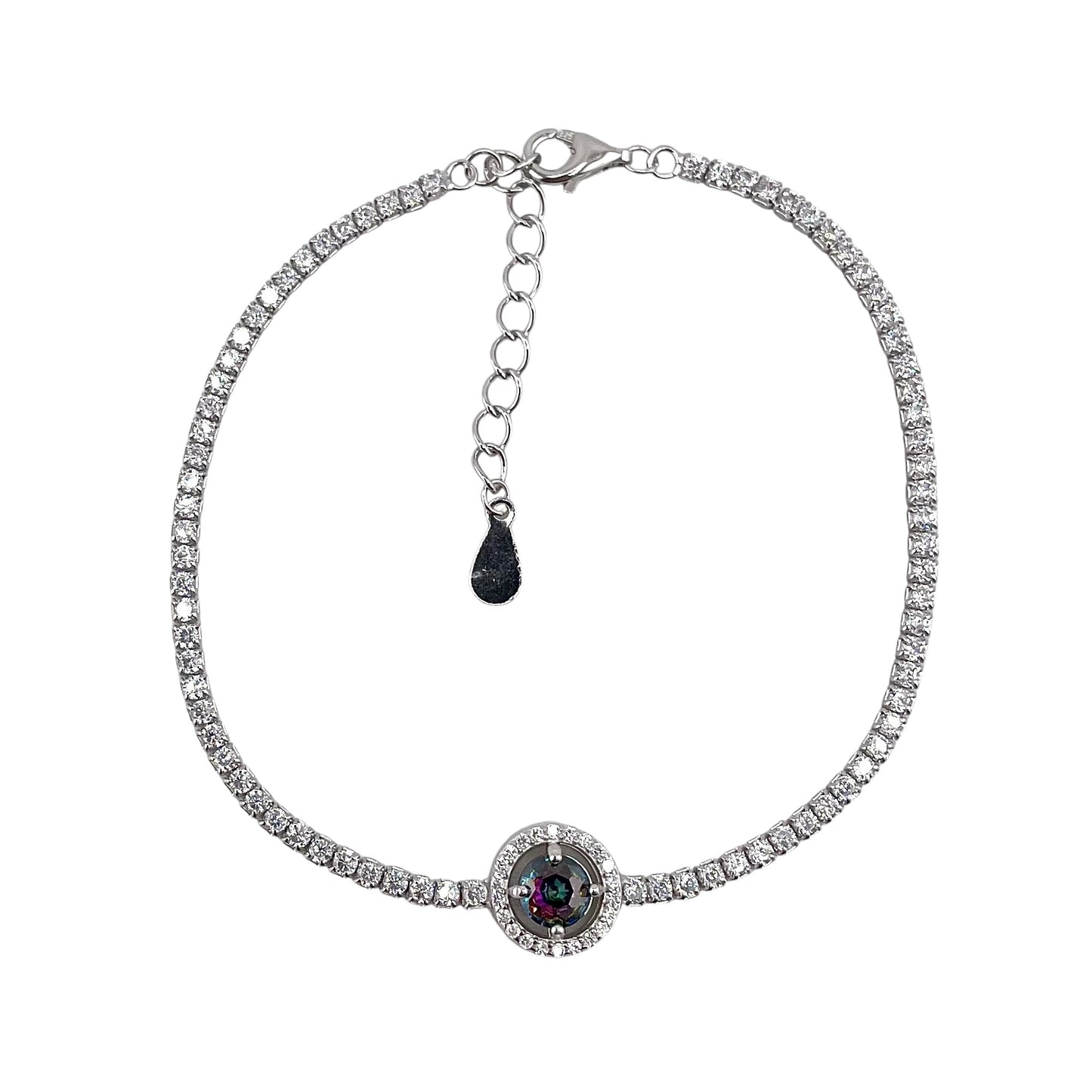 CZ Round Stone Link Bracelet Sterling Silver