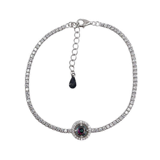 CZ Round Stone Link Bracelet Sterling Silver