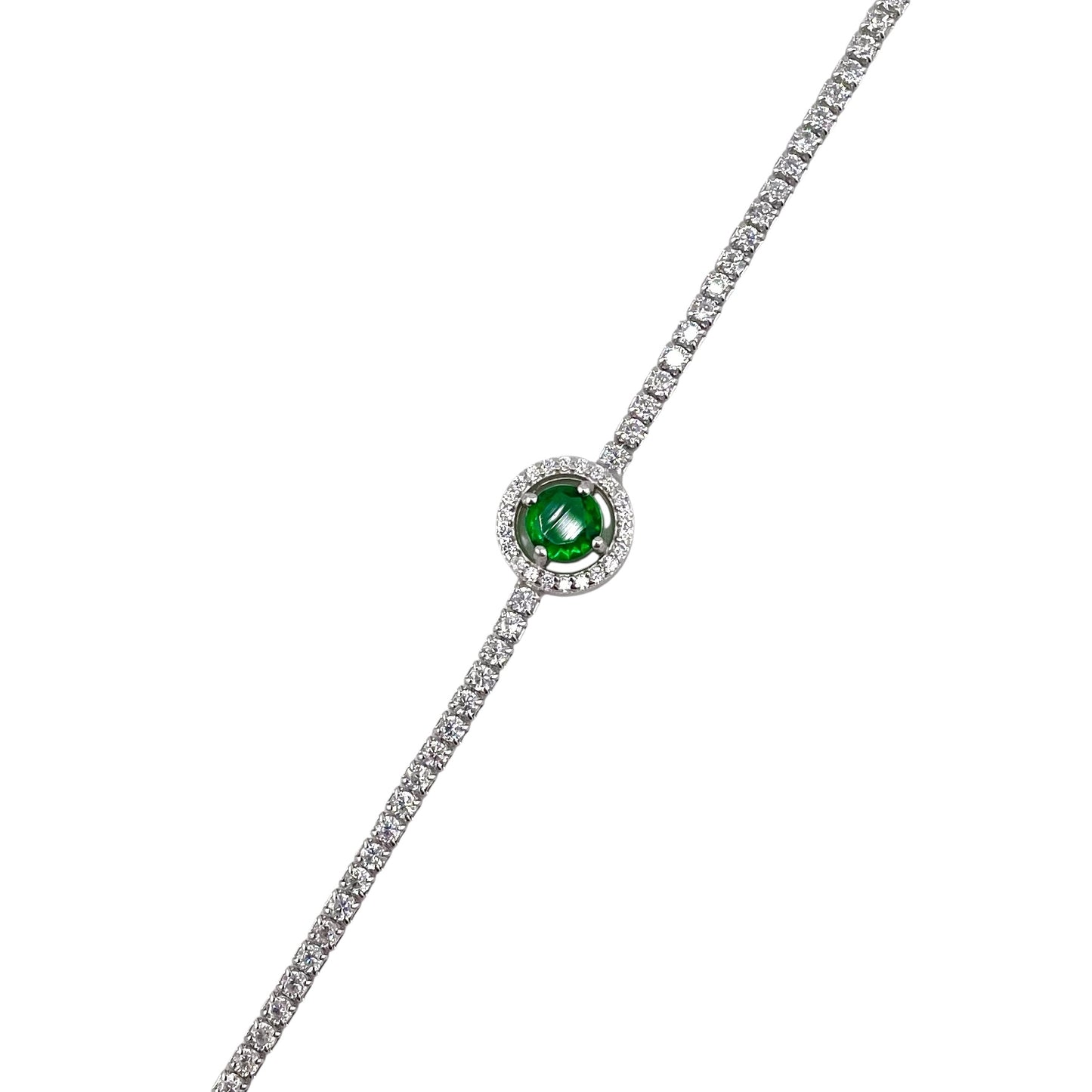 CZ Round Stone Link Bracelet Sterling Silver
