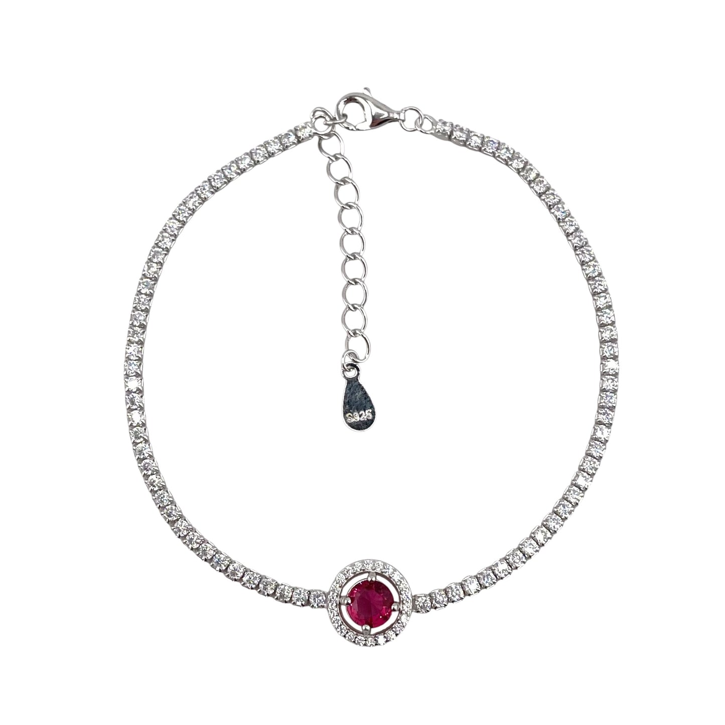 CZ Round Stone Link Bracelet Sterling Silver