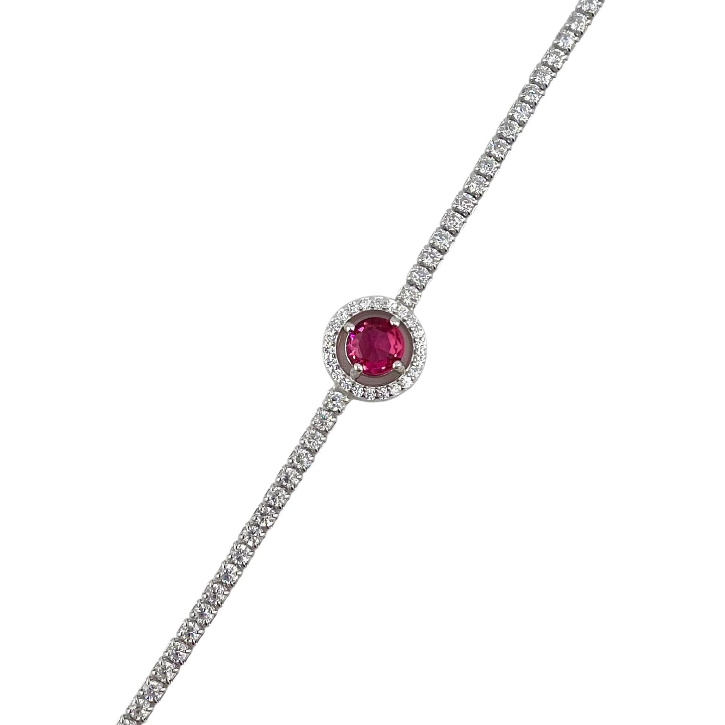 CZ Round Stone Link Bracelet Sterling Silver
