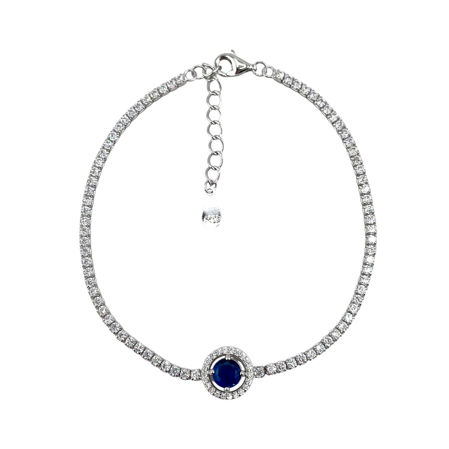 CZ Round Stone Link Bracelet Sterling Silver