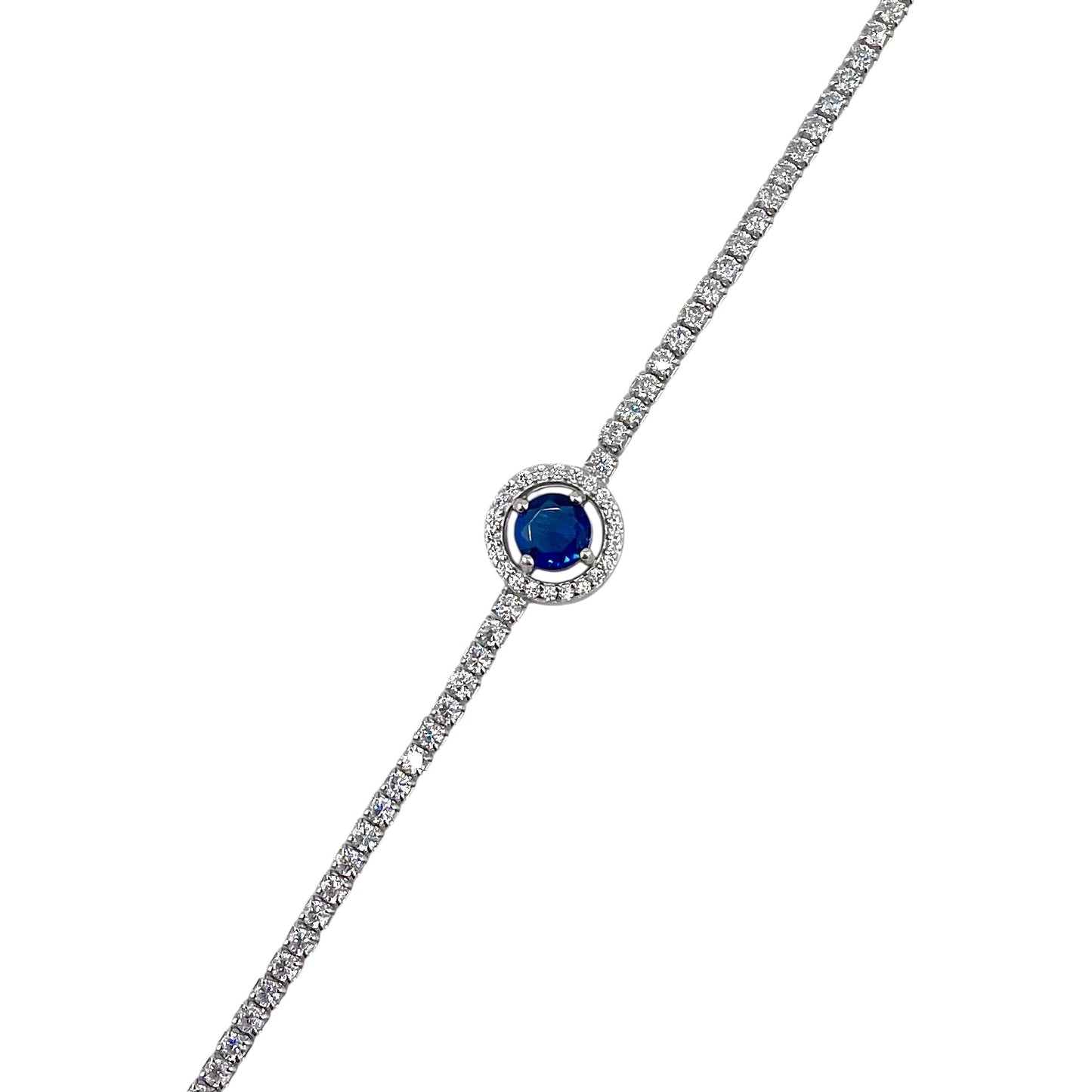CZ Round Stone Link Bracelet Sterling Silver