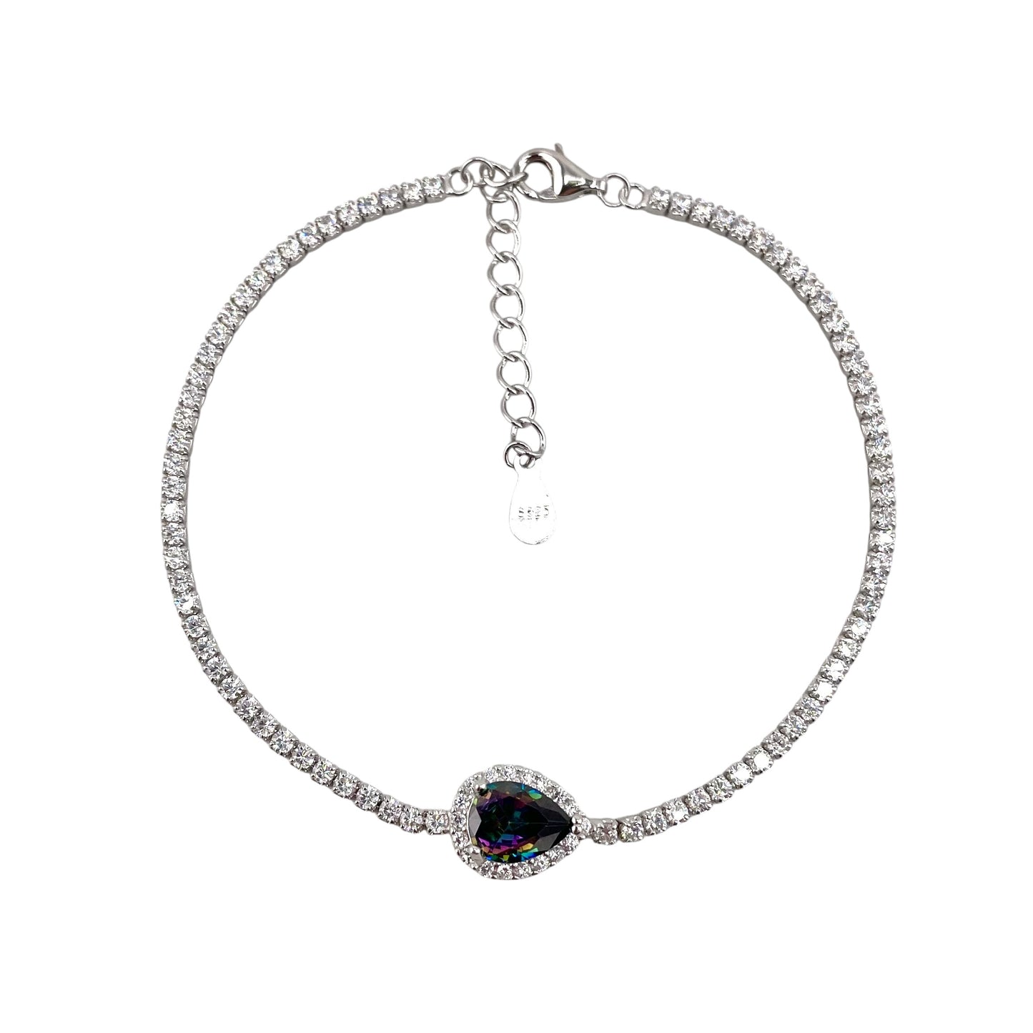CZ Pear Link Bracelet Sterling Silver