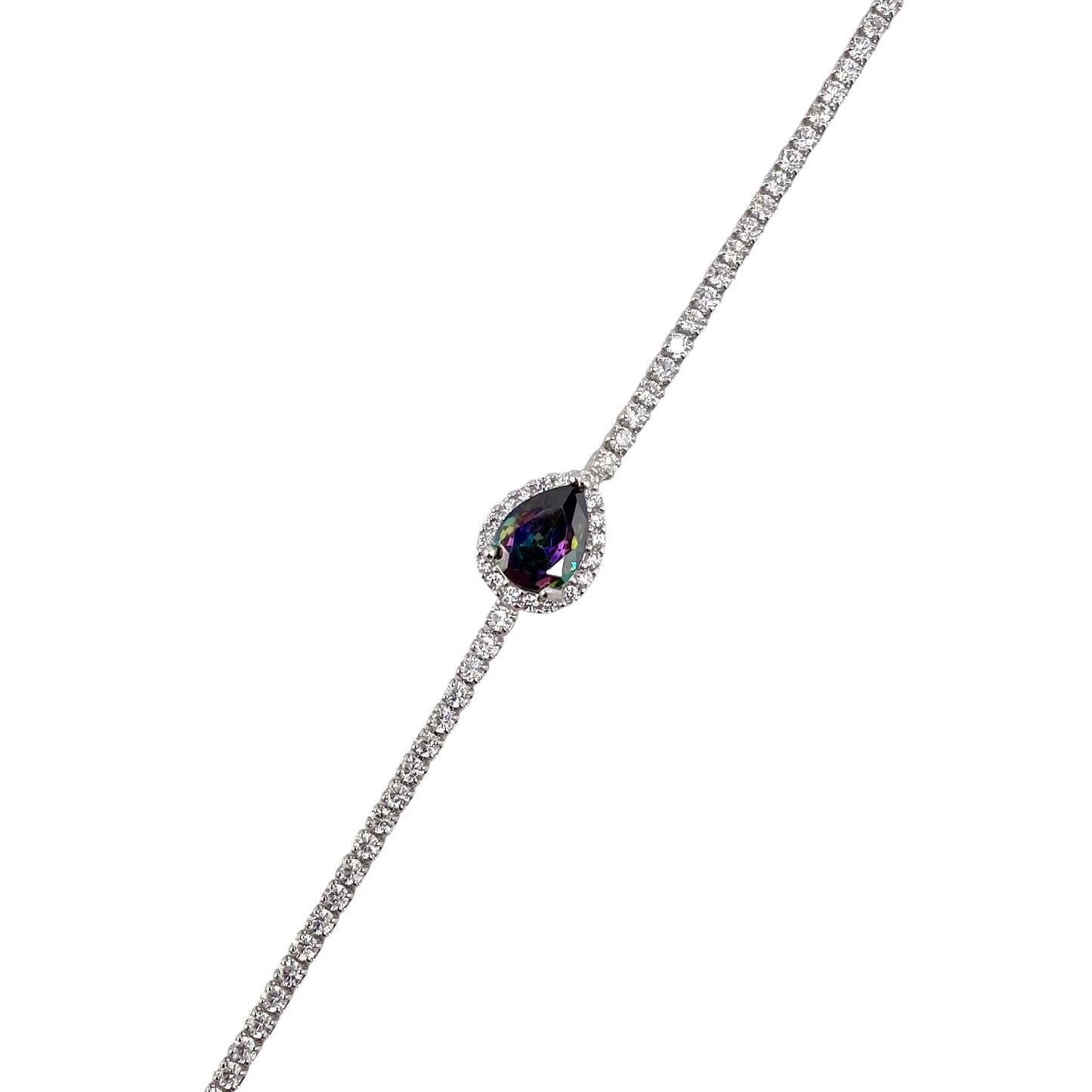 CZ Pear Link Bracelet Sterling Silver
