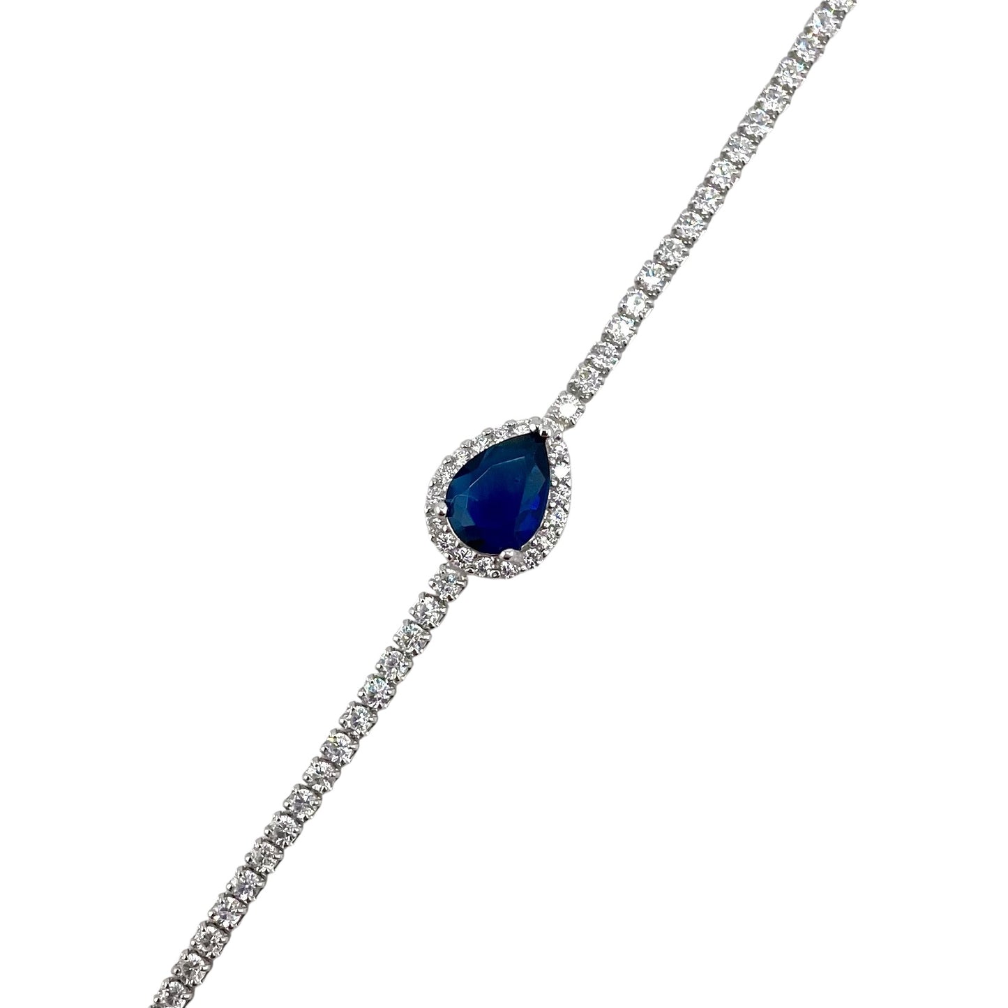 CZ Pear Link Bracelet Sterling Silver