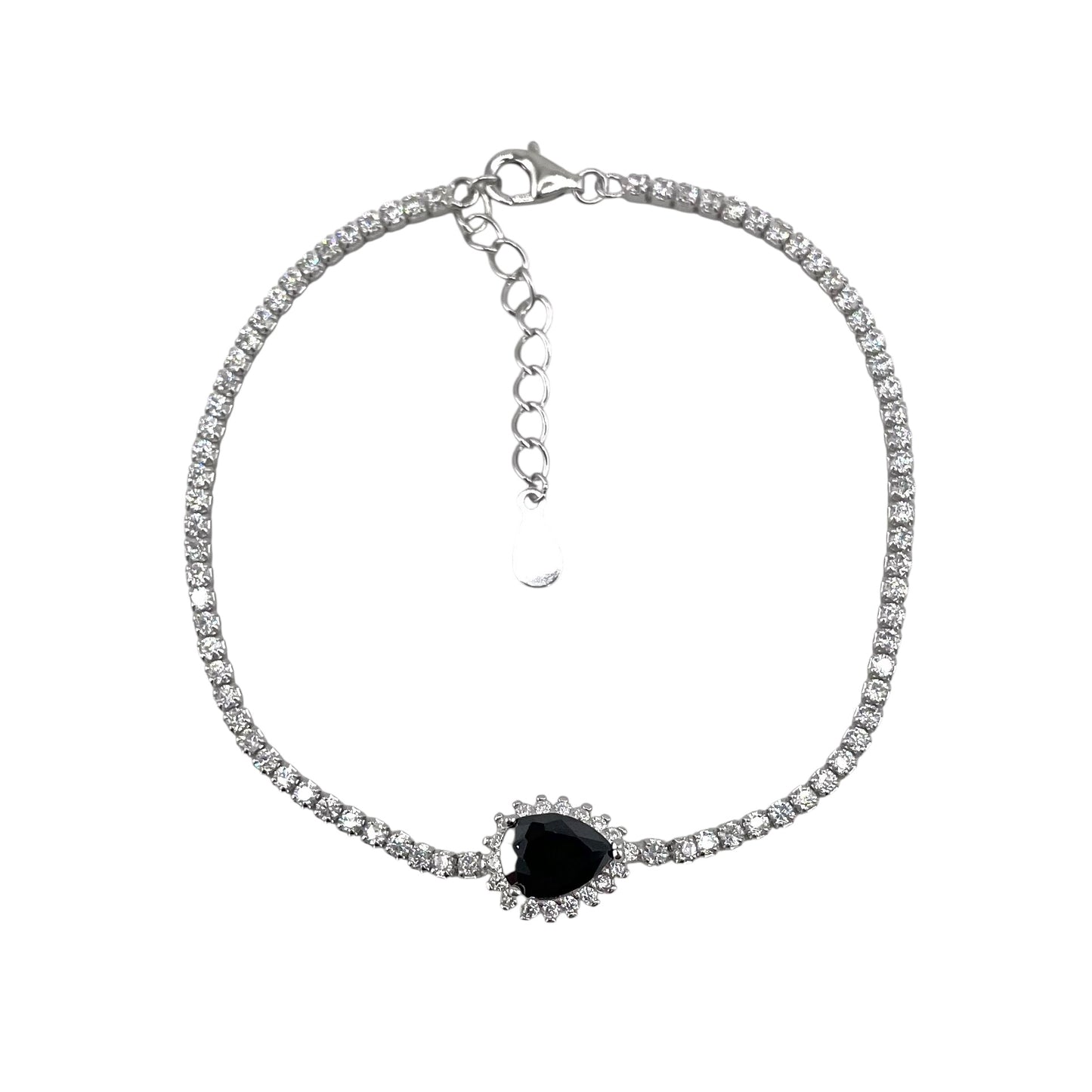 CZ Pear Link Bracelet Sterling Silver
