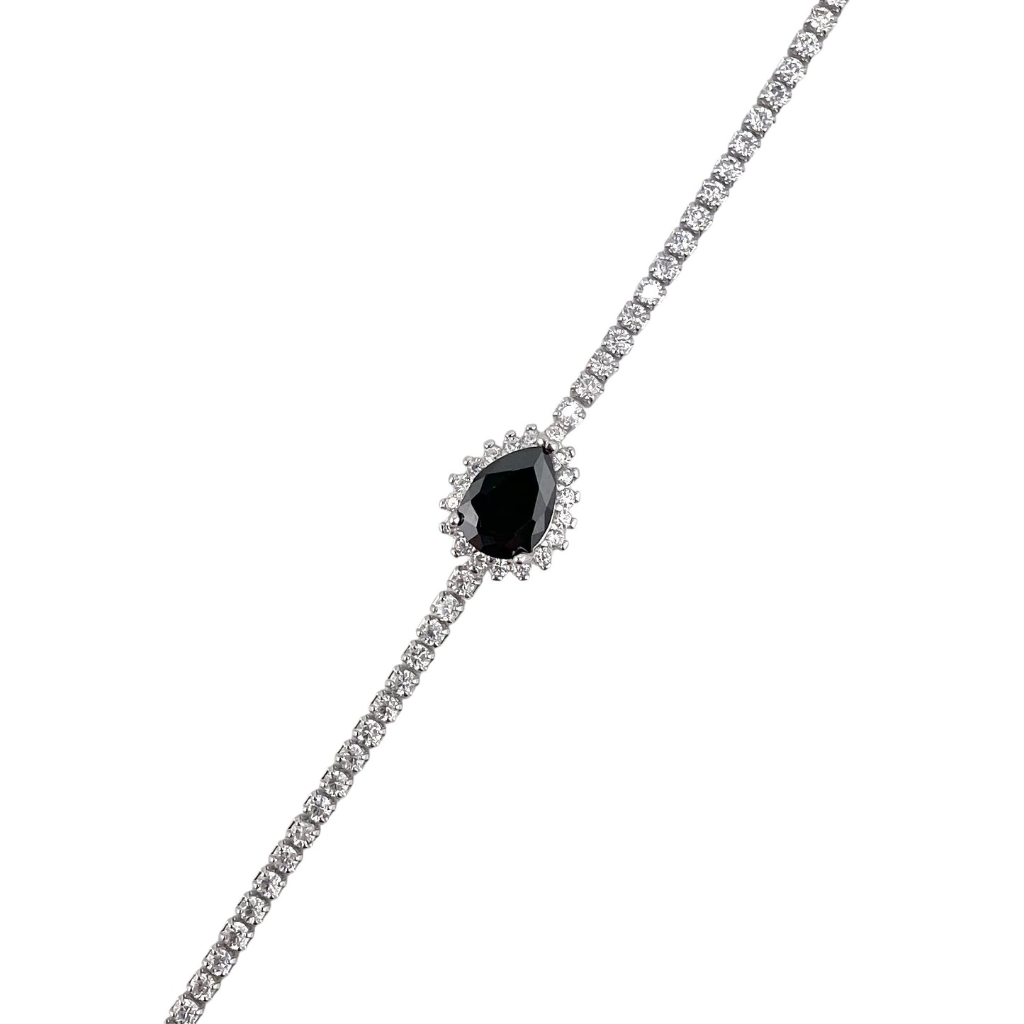 CZ Pear Link Bracelet Sterling Silver