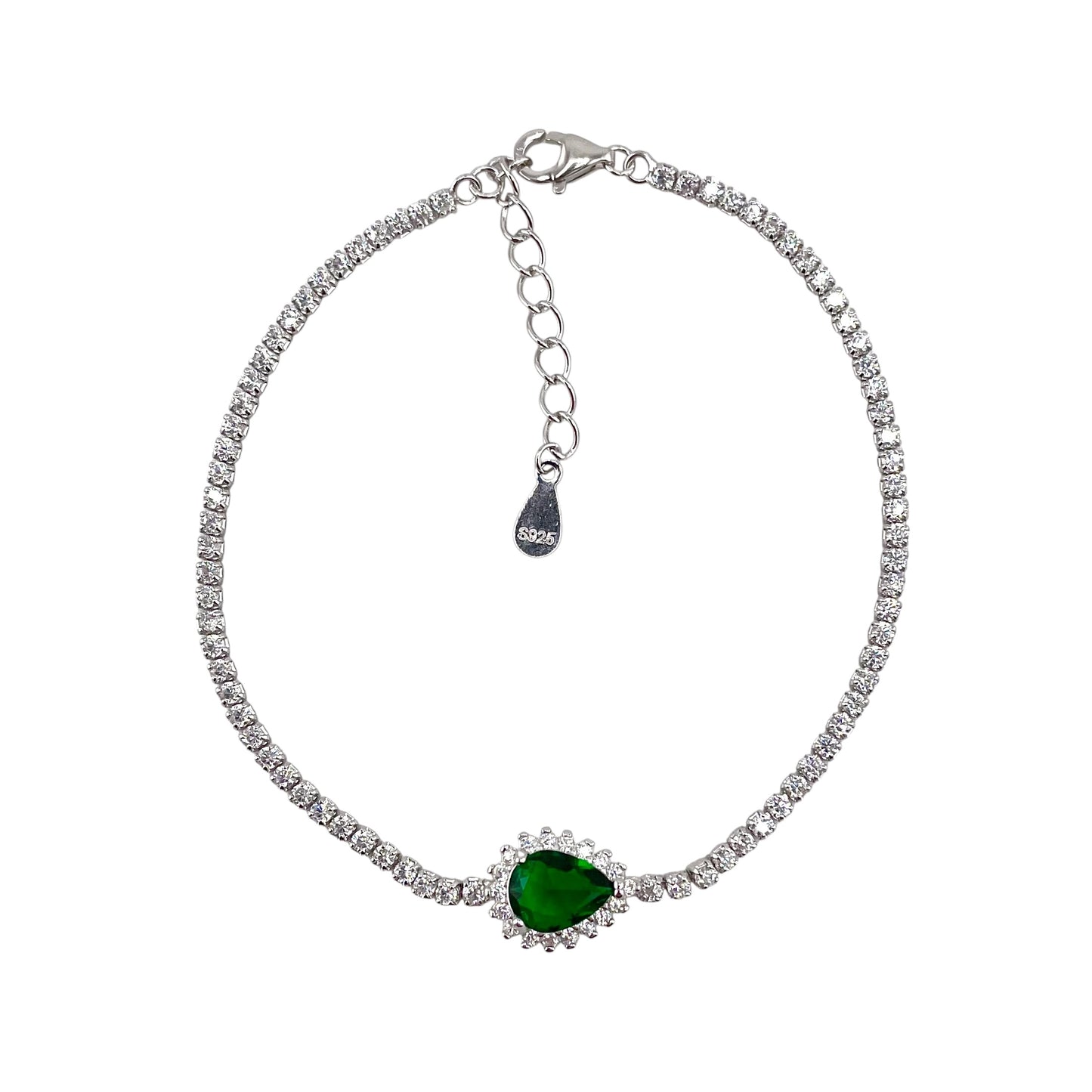 CZ Pear Link Bracelet Sterling Silver