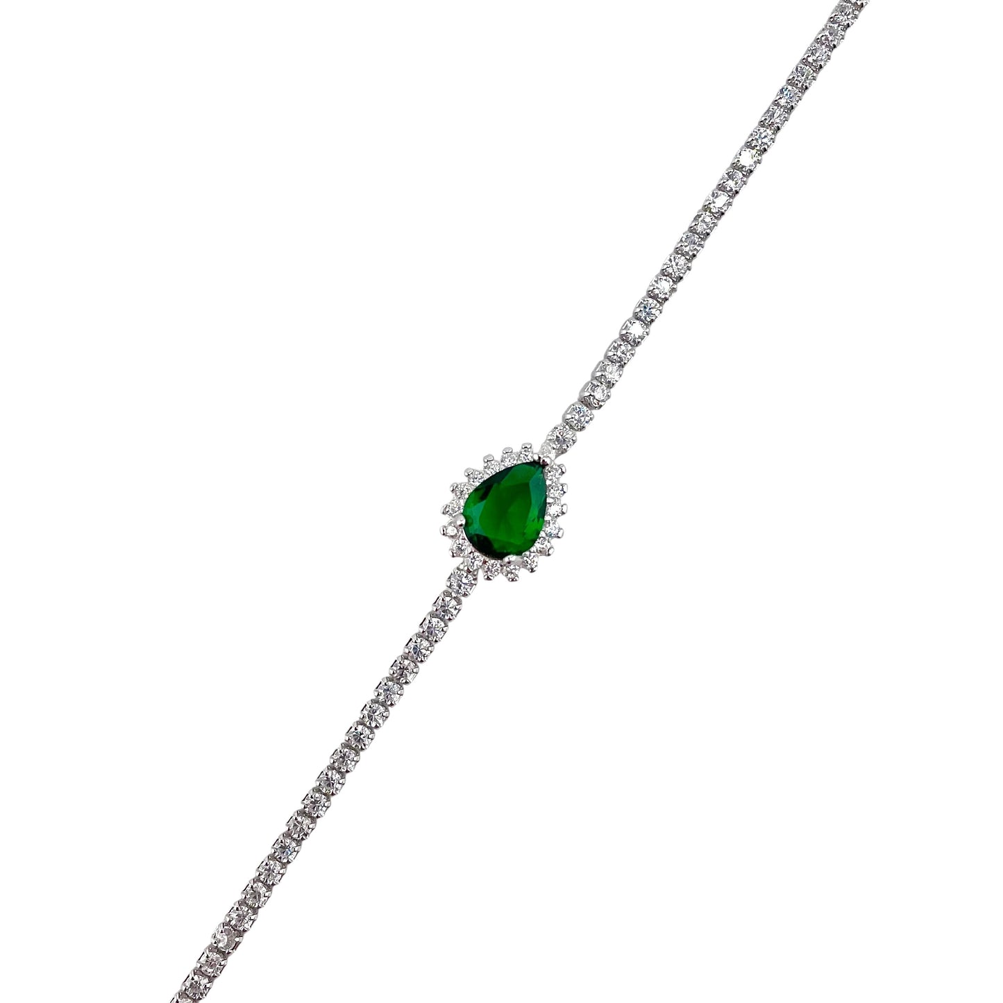 CZ Pear Link Bracelet Sterling Silver