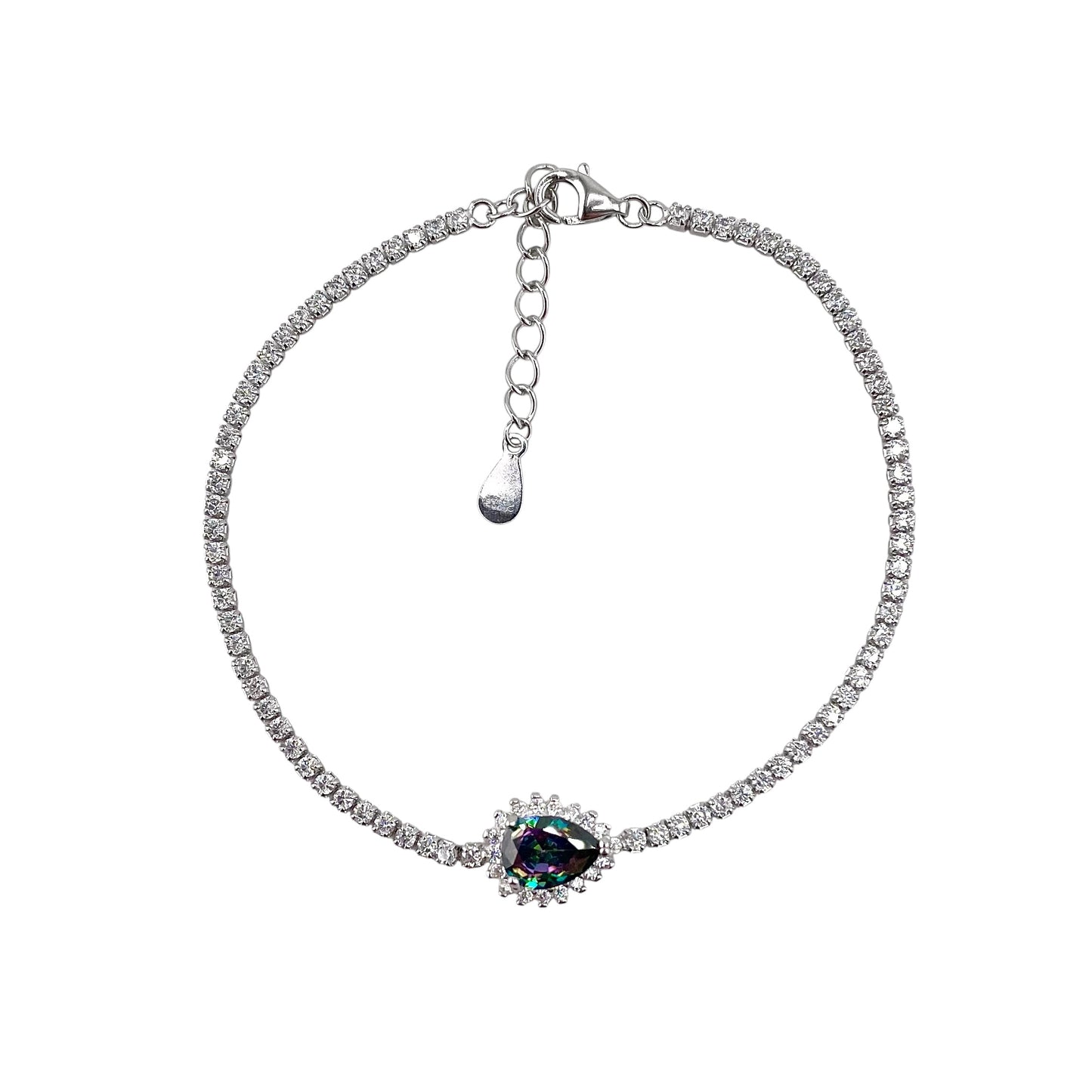 CZ Pear Link Bracelet Sterling Silver