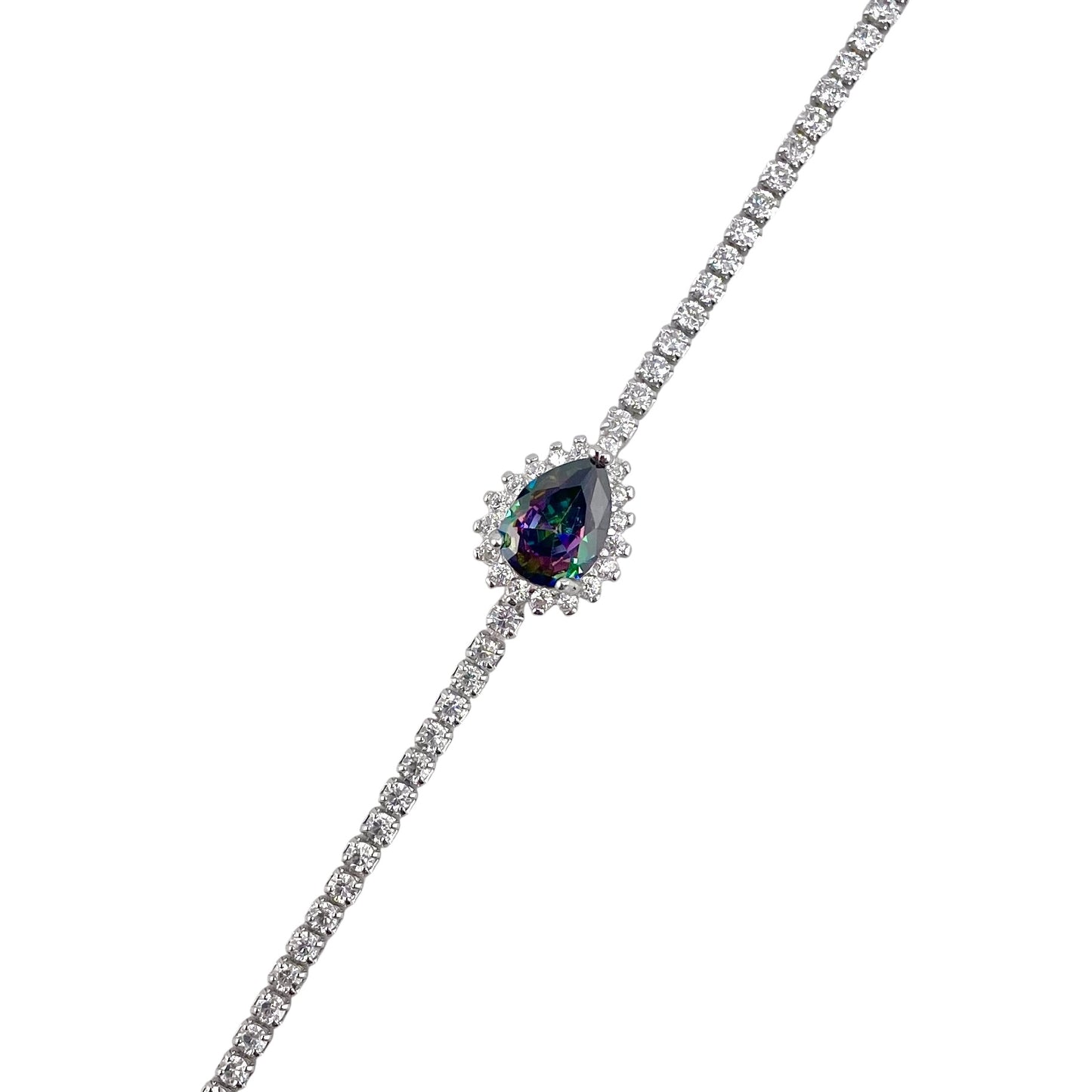 CZ Pear Link Bracelet Sterling Silver
