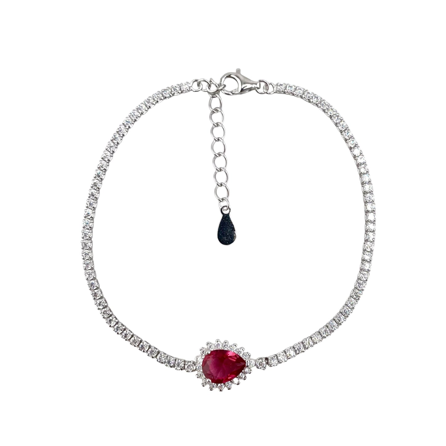 CZ Pear Link Bracelet Sterling Silver