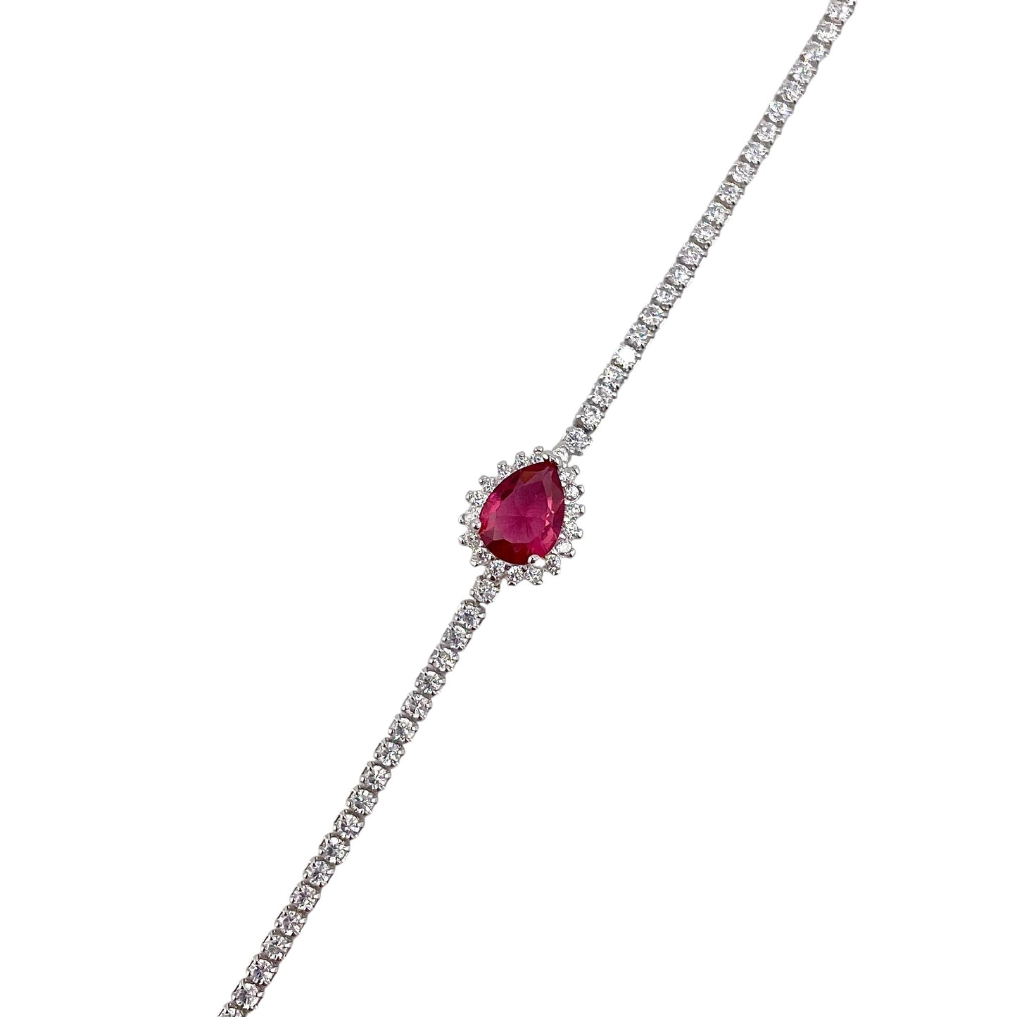 CZ Pear Link Bracelet Sterling Silver