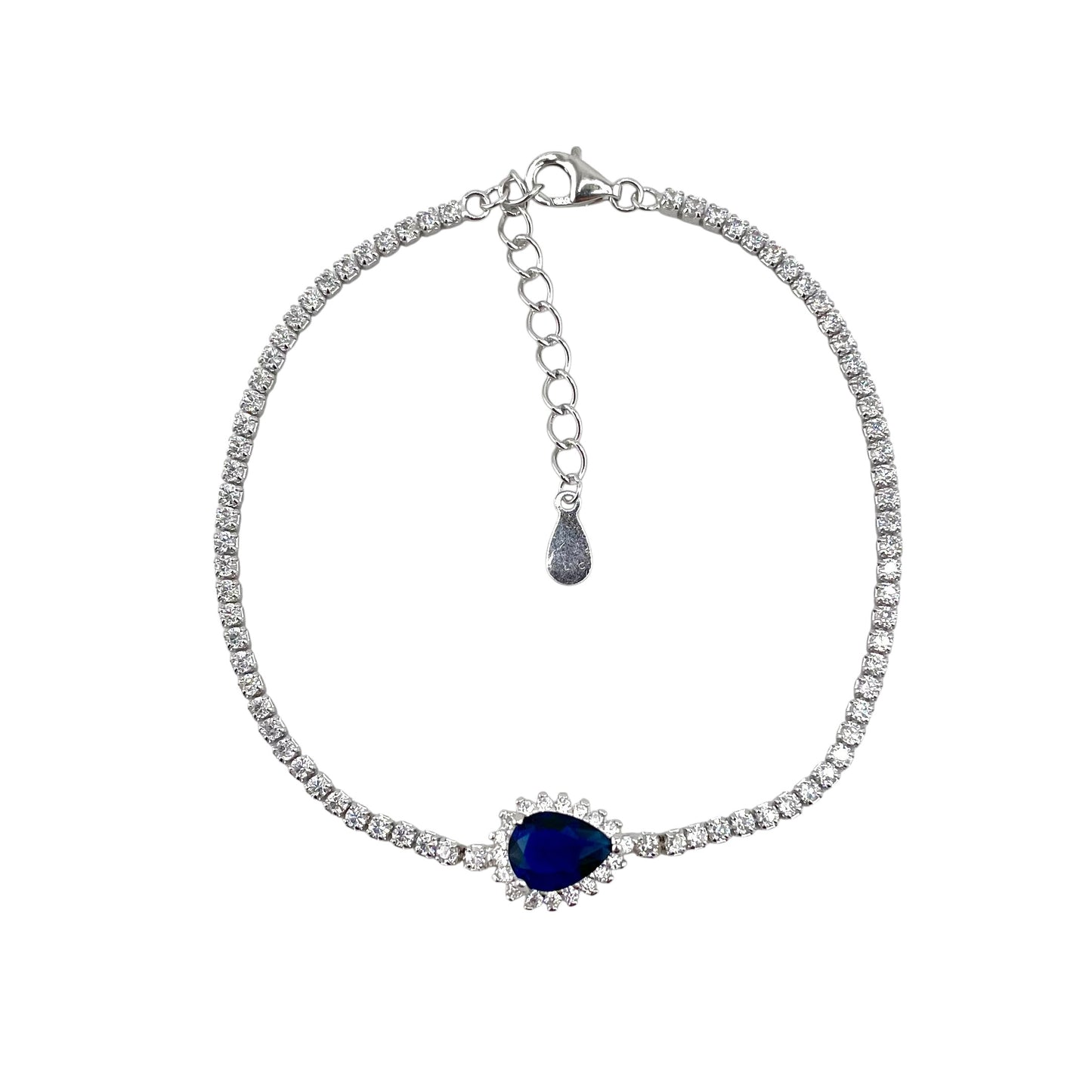 CZ Pear Link Bracelet Sterling Silver