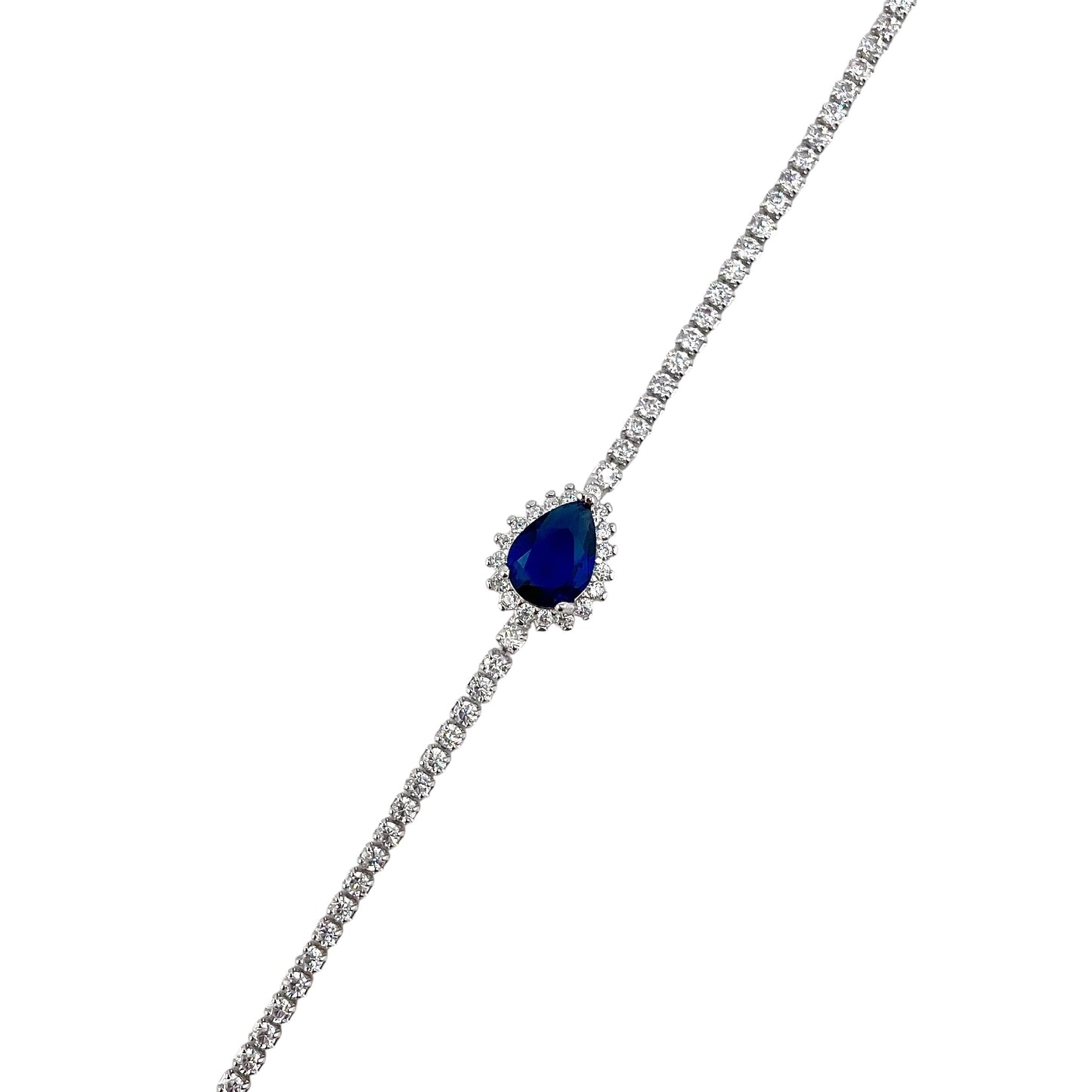 CZ Pear Link Bracelet Sterling Silver