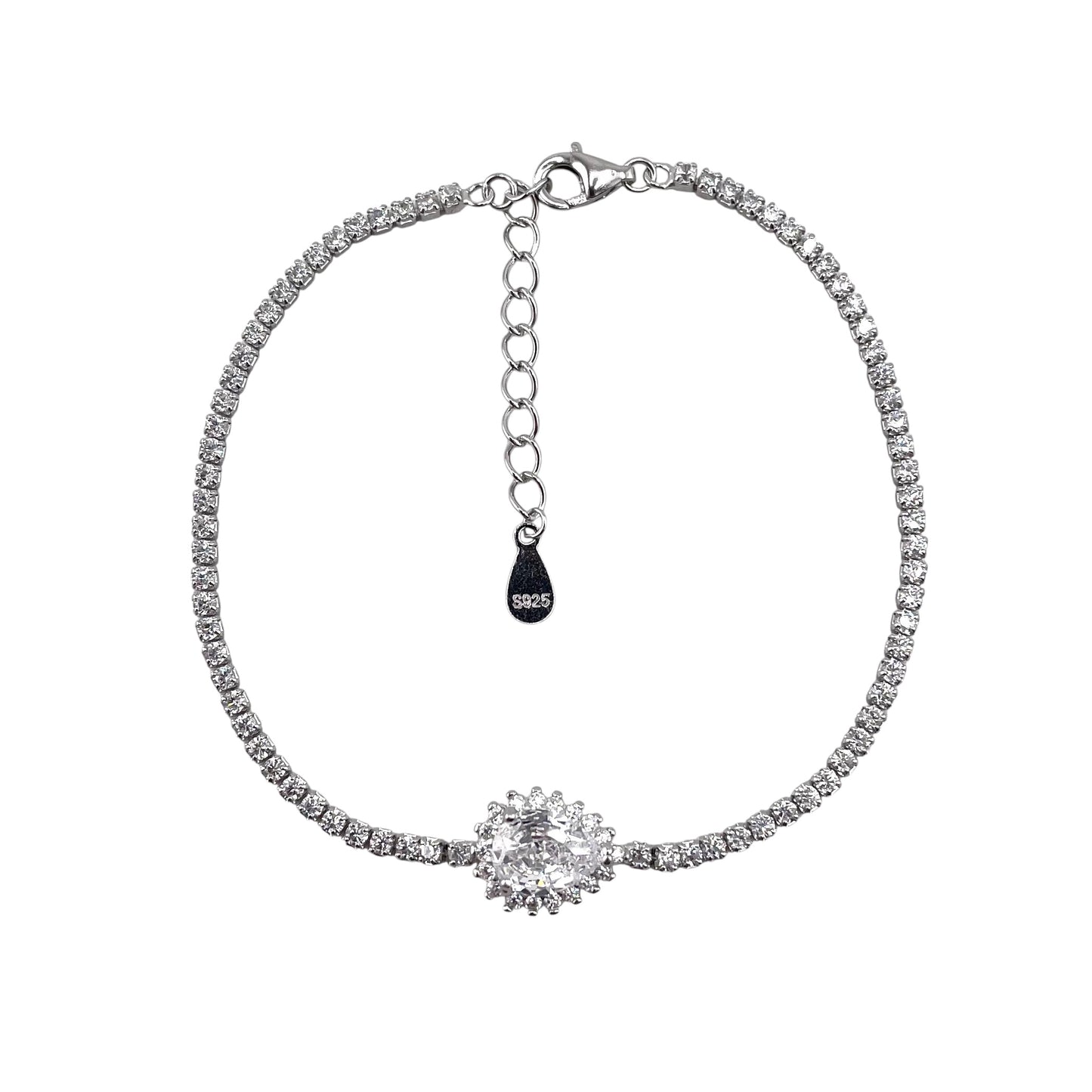 CZ Pear Link Bracelet Sterling Silver