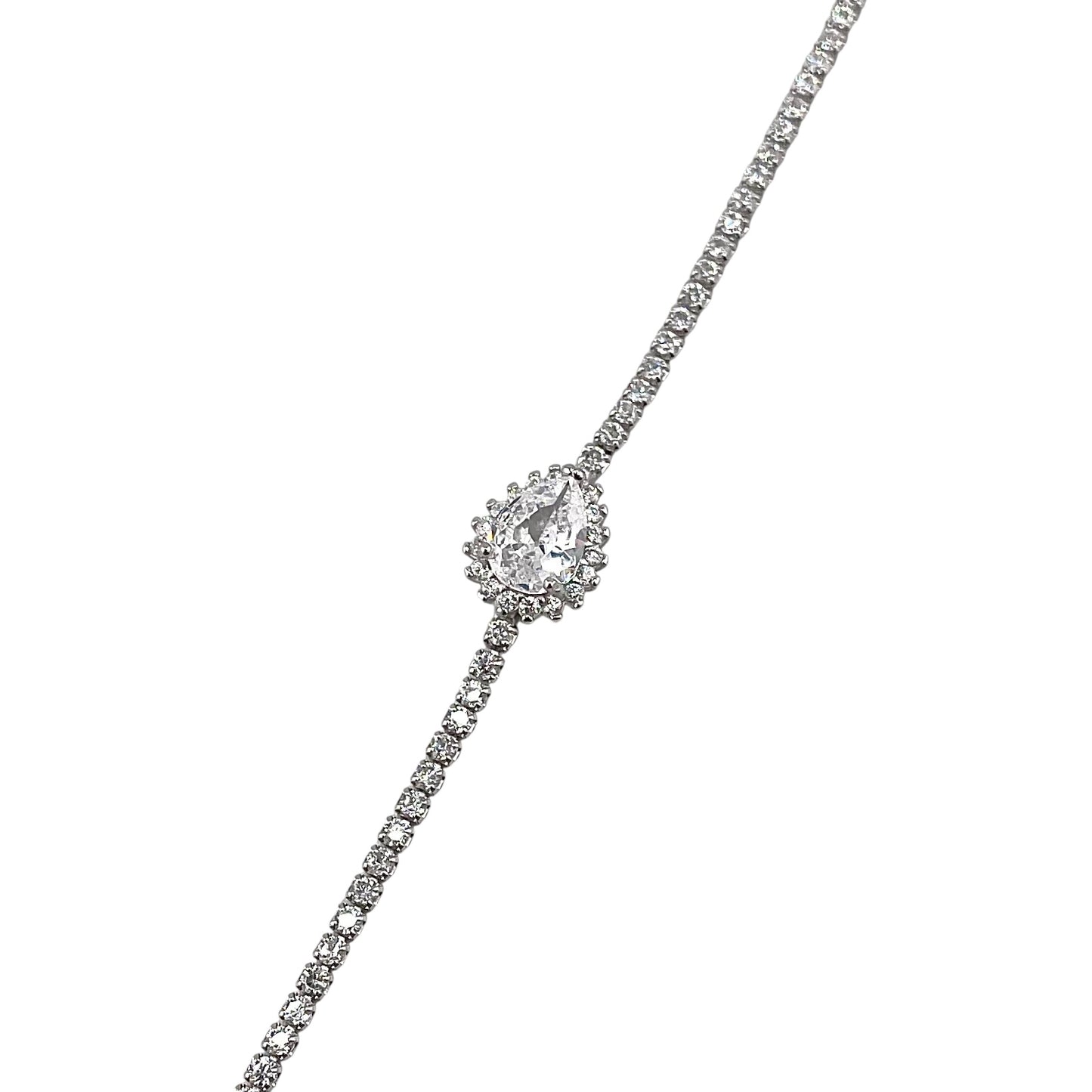 CZ Pear Link Bracelet Sterling Silver