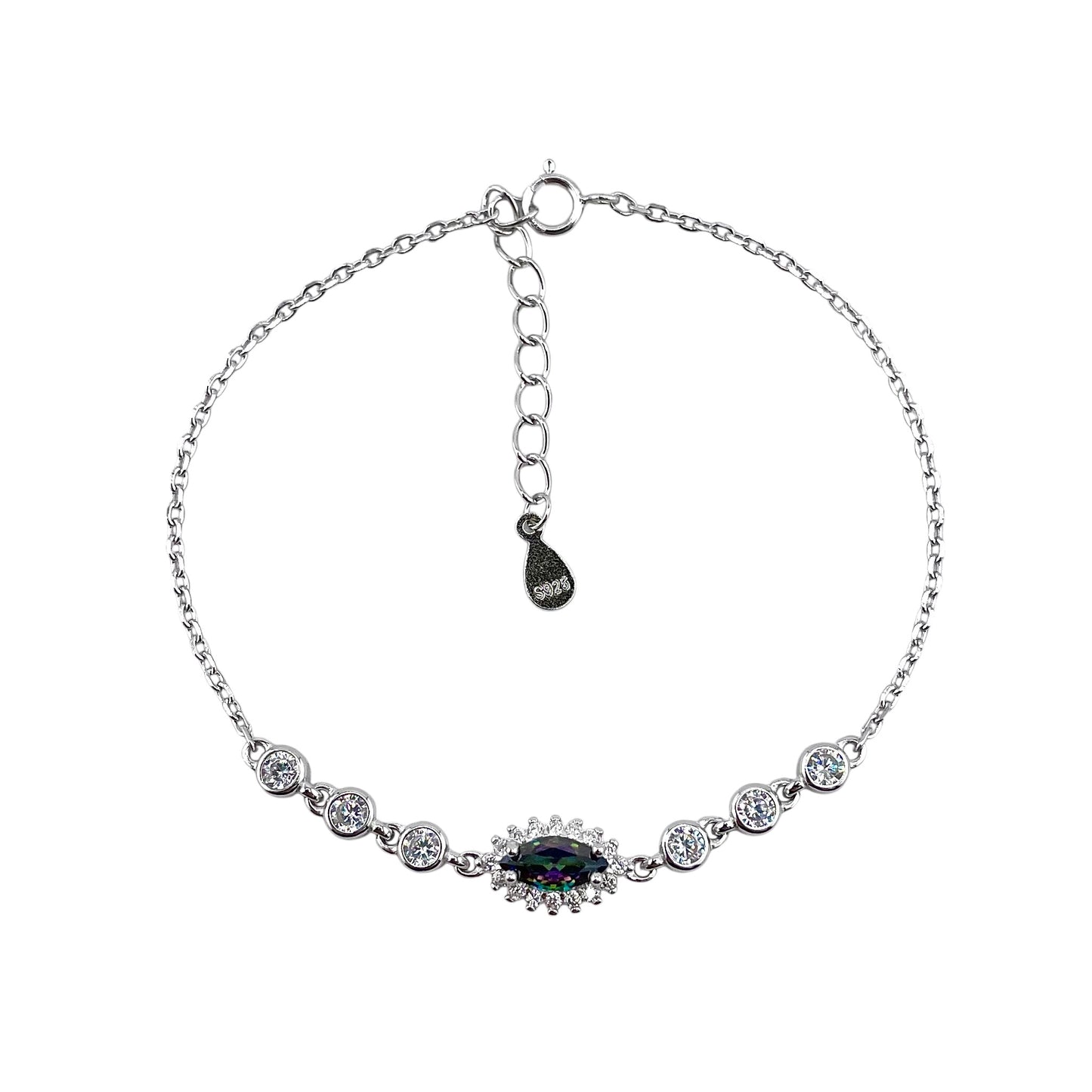 CZ Marquis Link Bracelet Sterling Silver