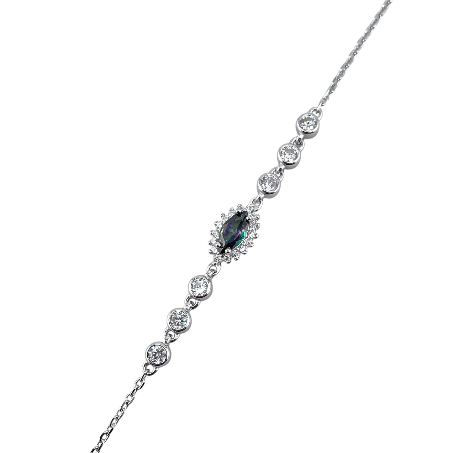 CZ Marquis Link Bracelet Sterling Silver