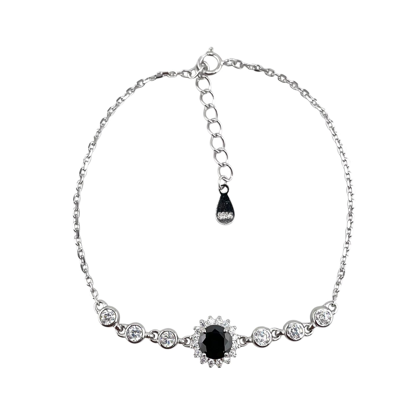 CZ Round Stone Link Bracelet Sterling Silver