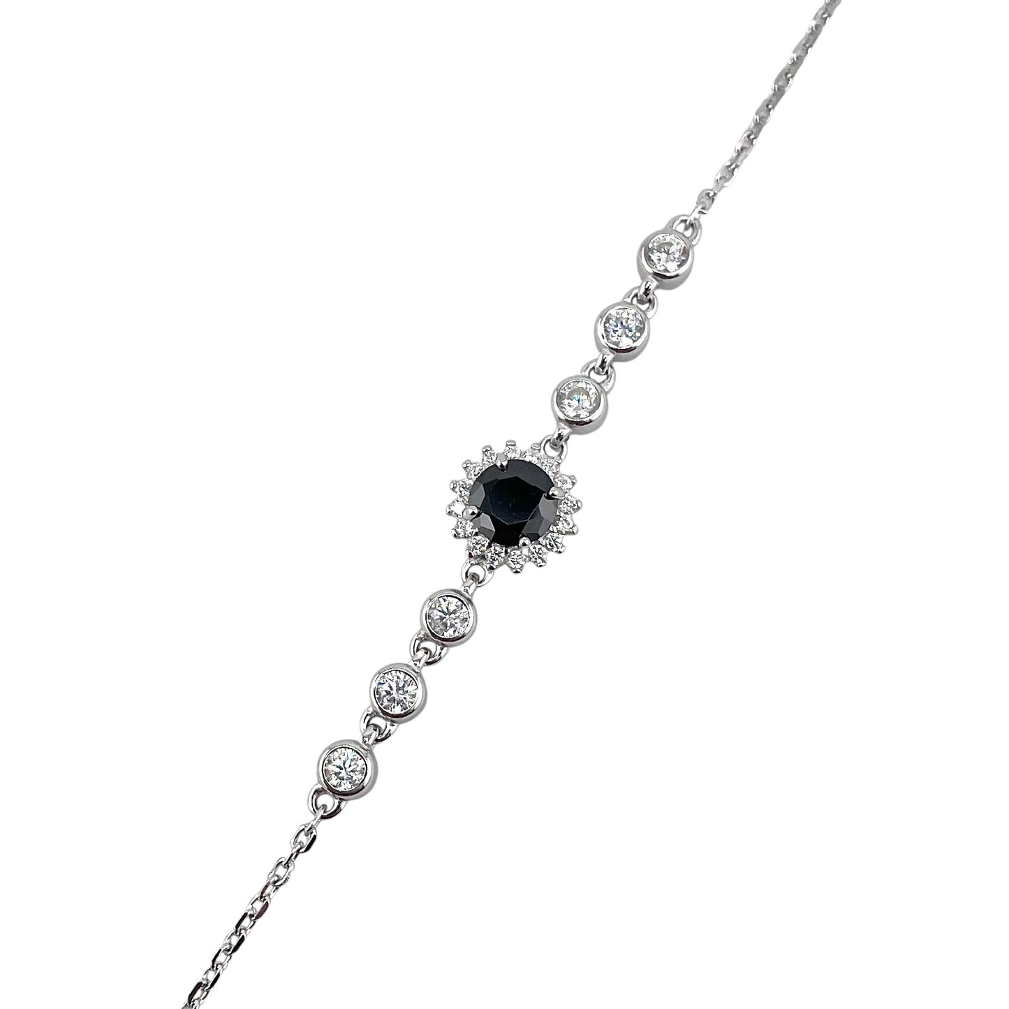 CZ Round Stone Link Bracelet Sterling Silver