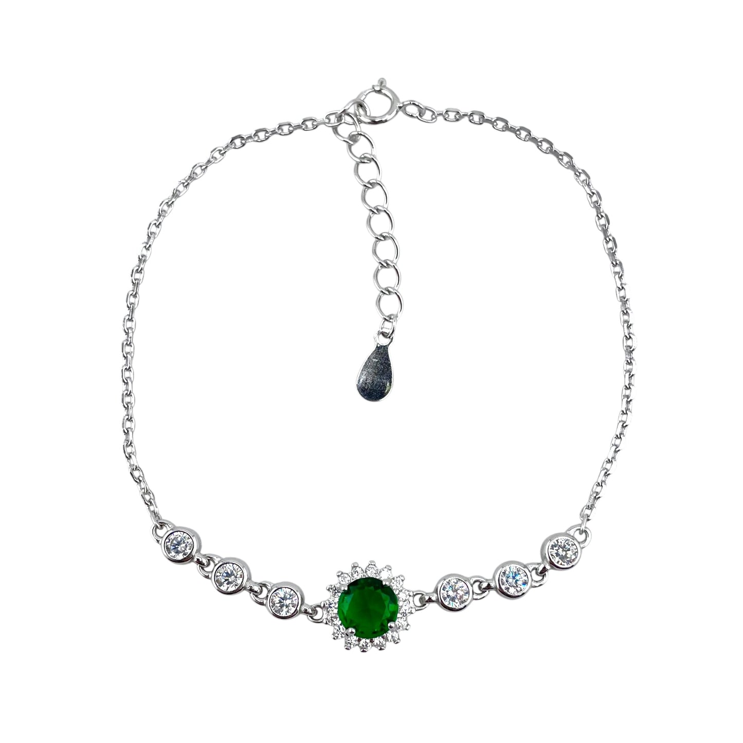 CZ Round Stone Link Bracelet Sterling Silver