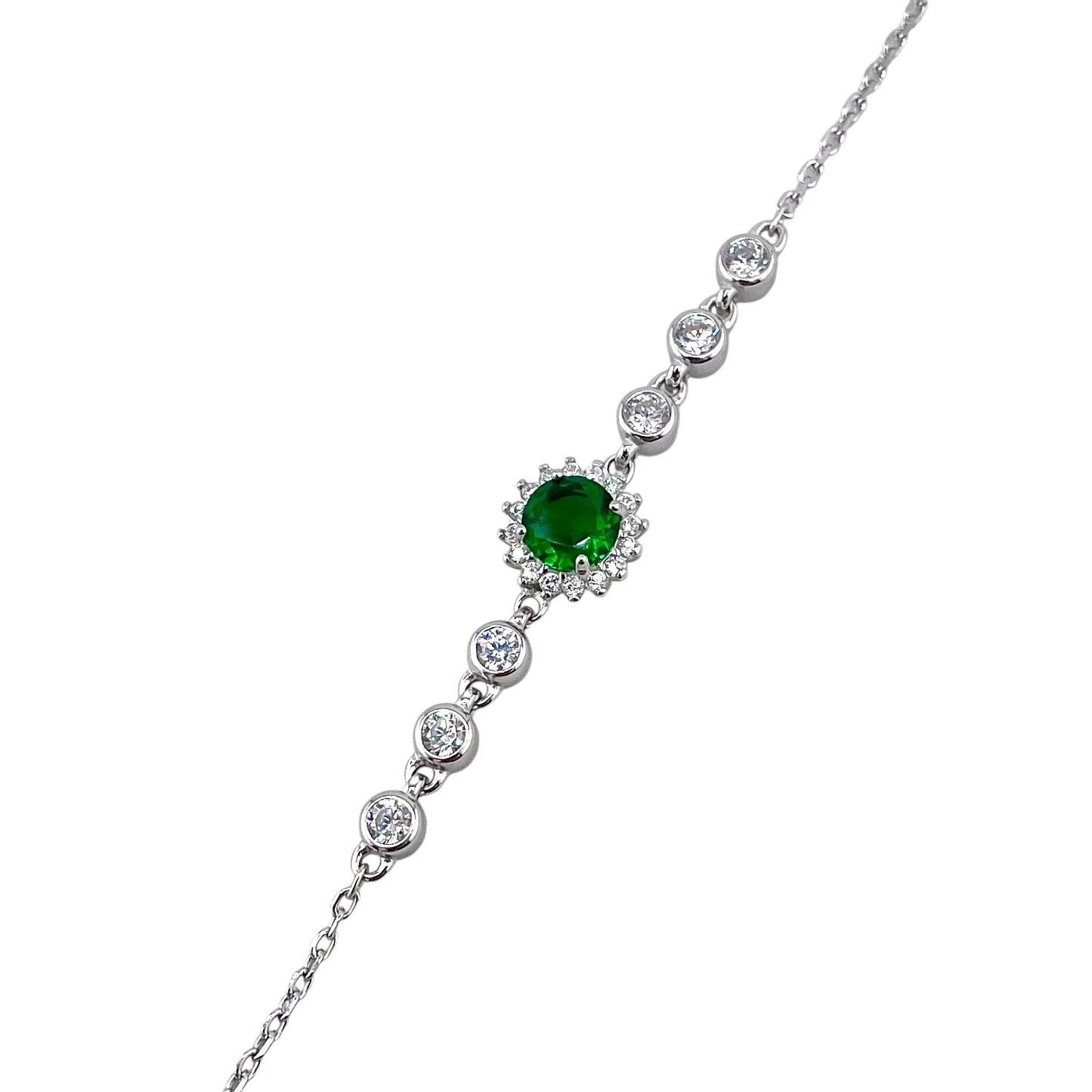 CZ Round Stone Link Bracelet Sterling Silver