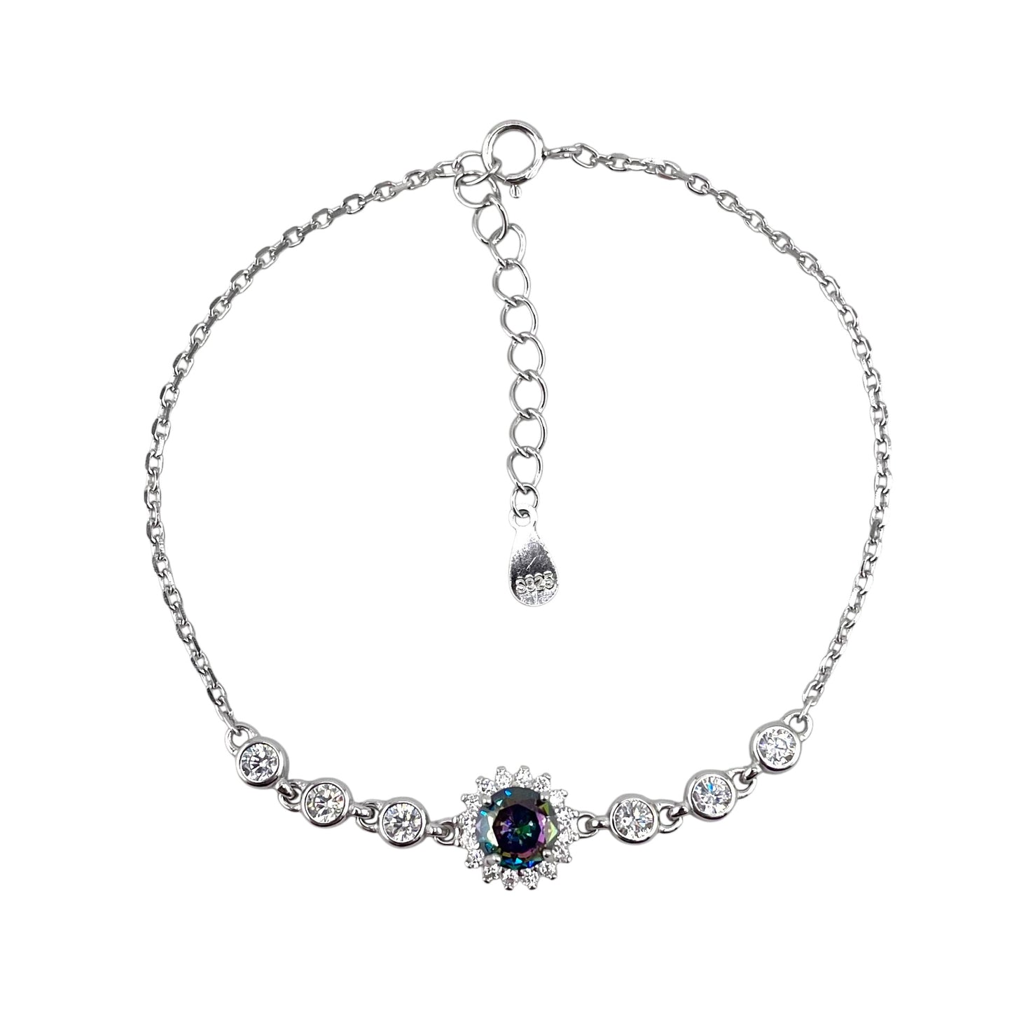 CZ Round Stone Link Bracelet Sterling Silver