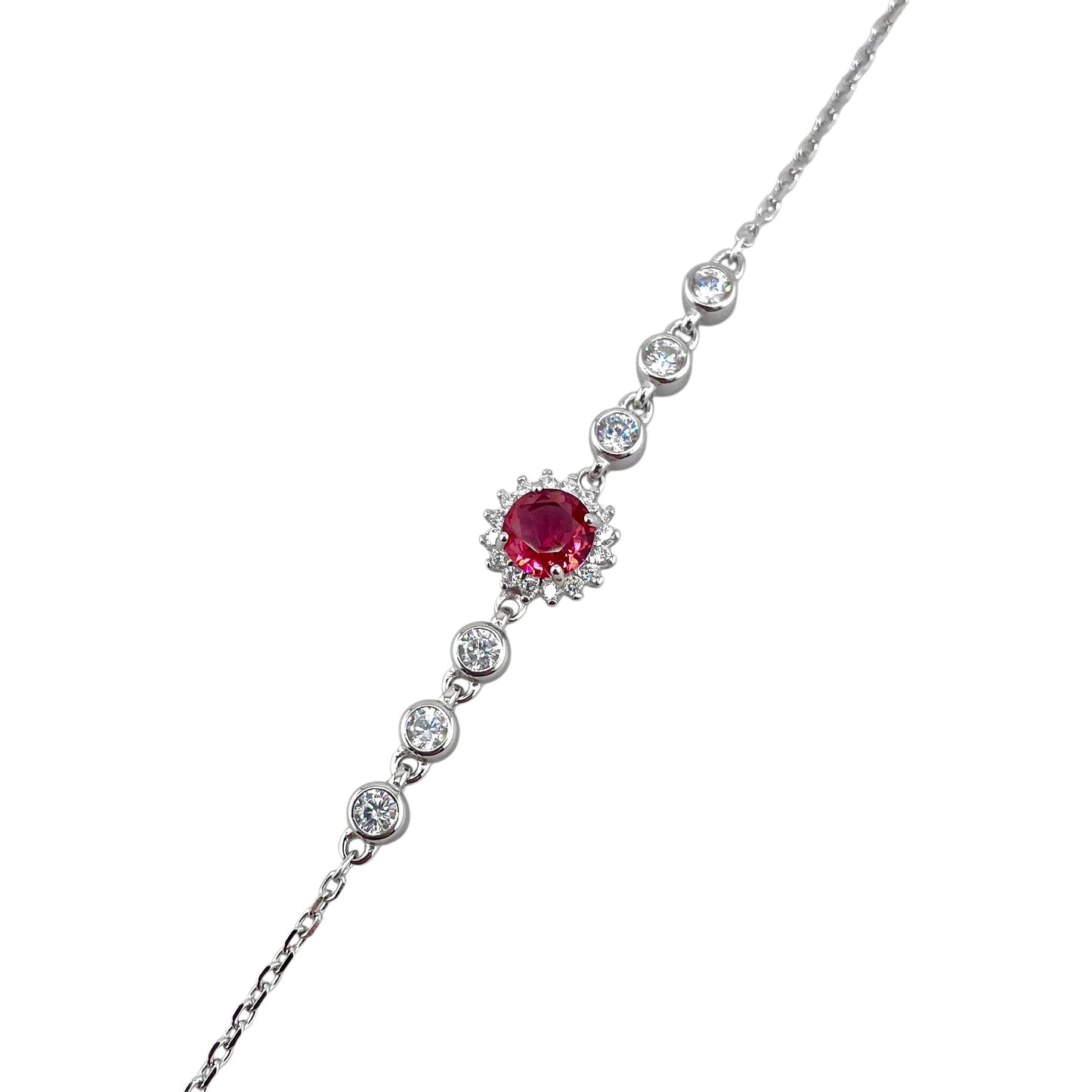 CZ Round Stone Link Bracelet Sterling Silver