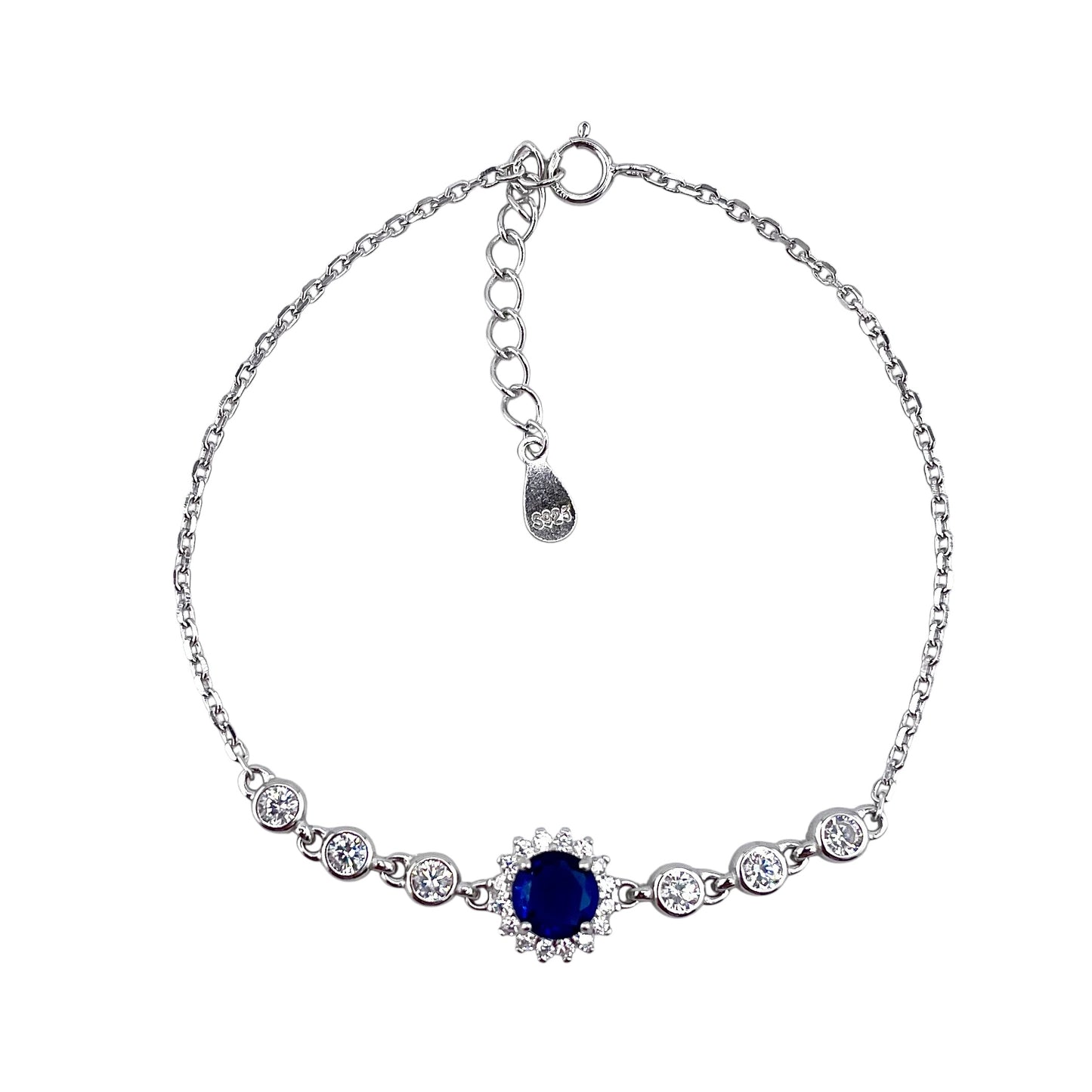 CZ Round Stone Link Bracelet Sterling Silver