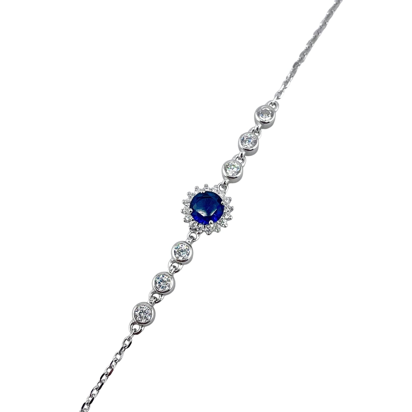 CZ Round Stone Link Bracelet Sterling Silver