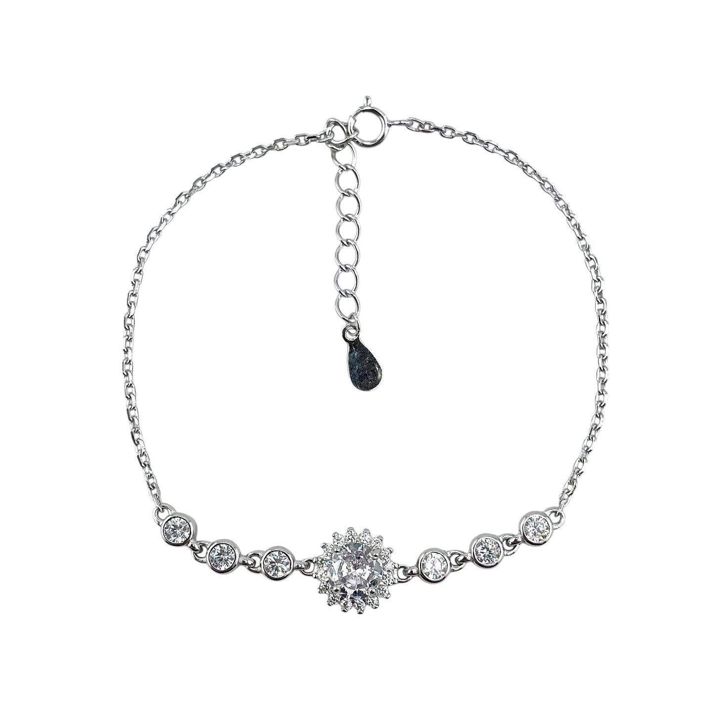 CZ Round Stone Link Bracelet Sterling Silver