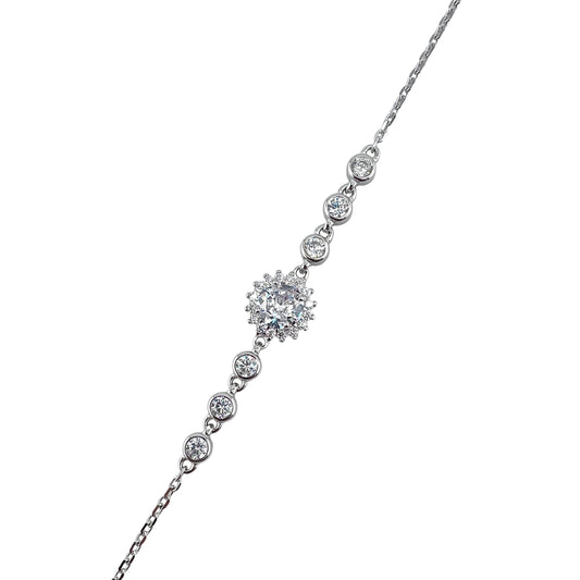 CZ Round Stone Link Bracelet Sterling Silver