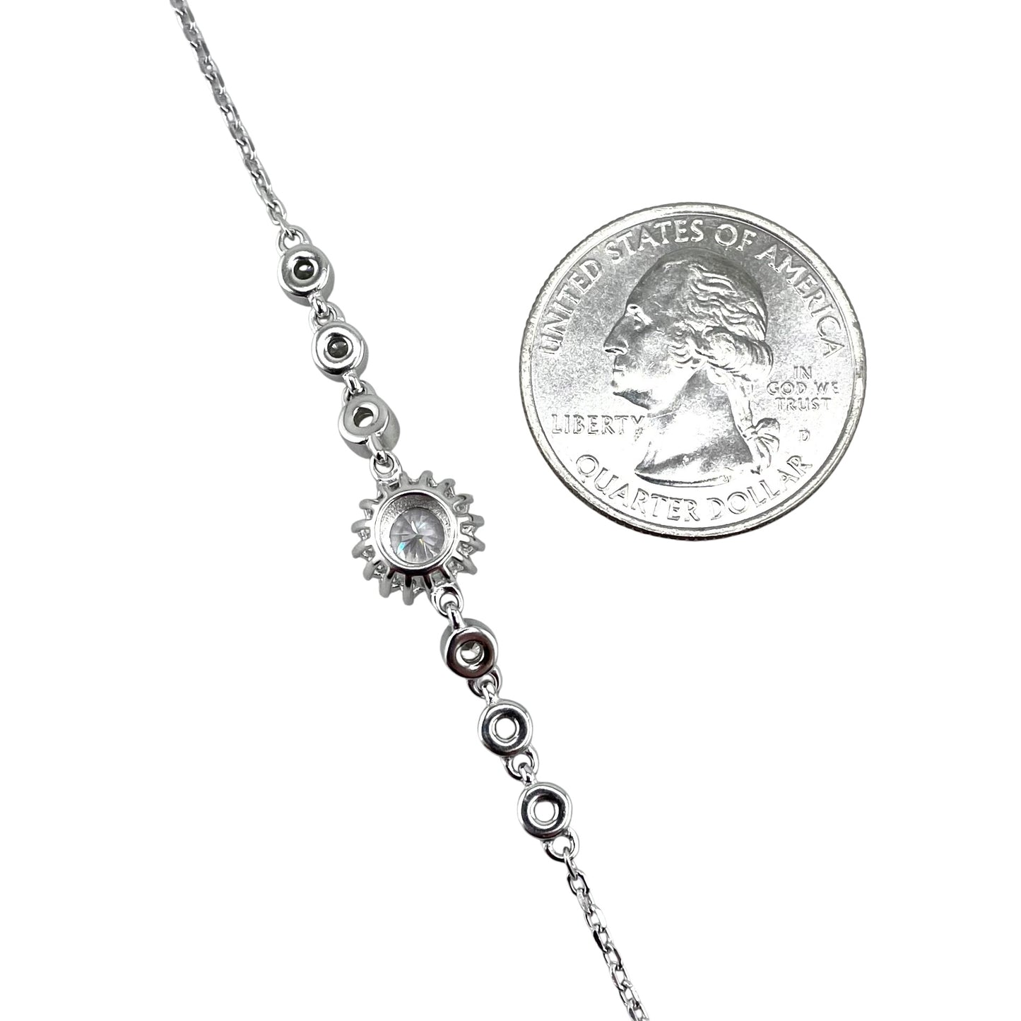 CZ Round Stone Link Bracelet Sterling Silver