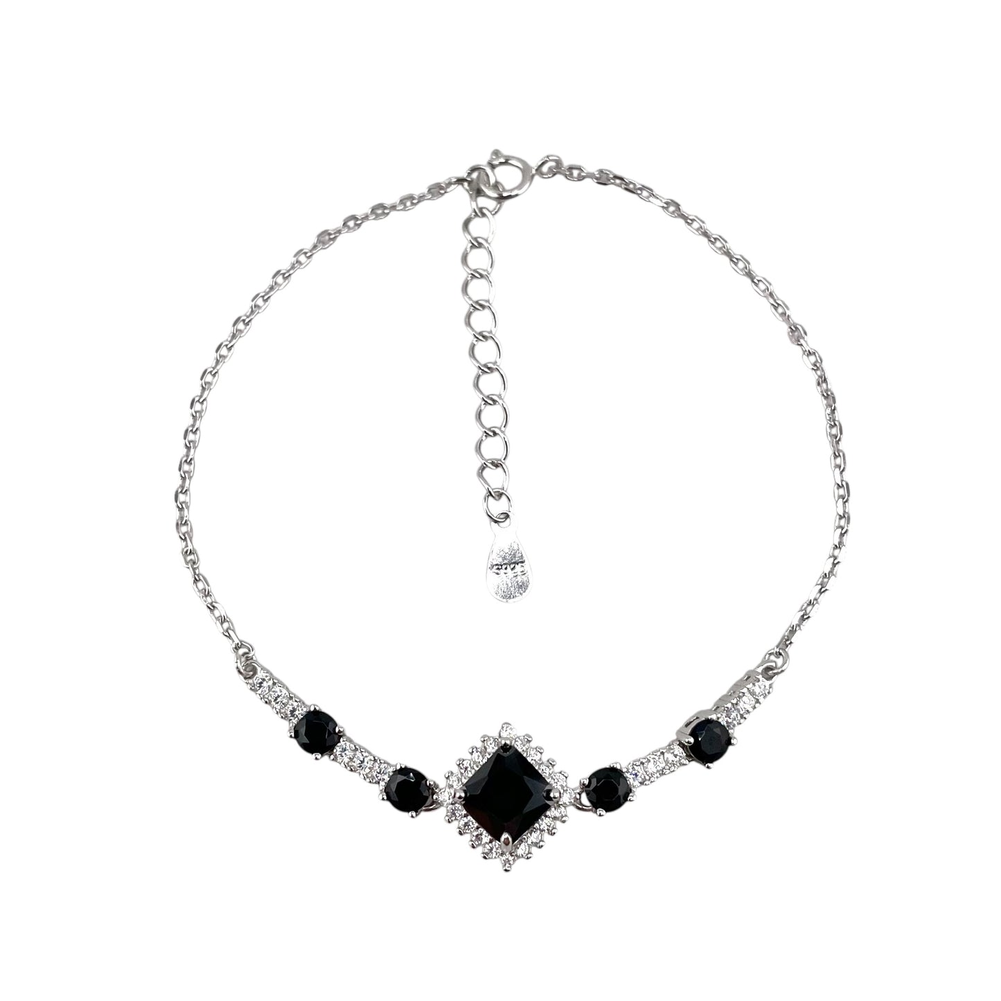 CZ Diamond Shape Stone Link Bracelet Sterling Silver