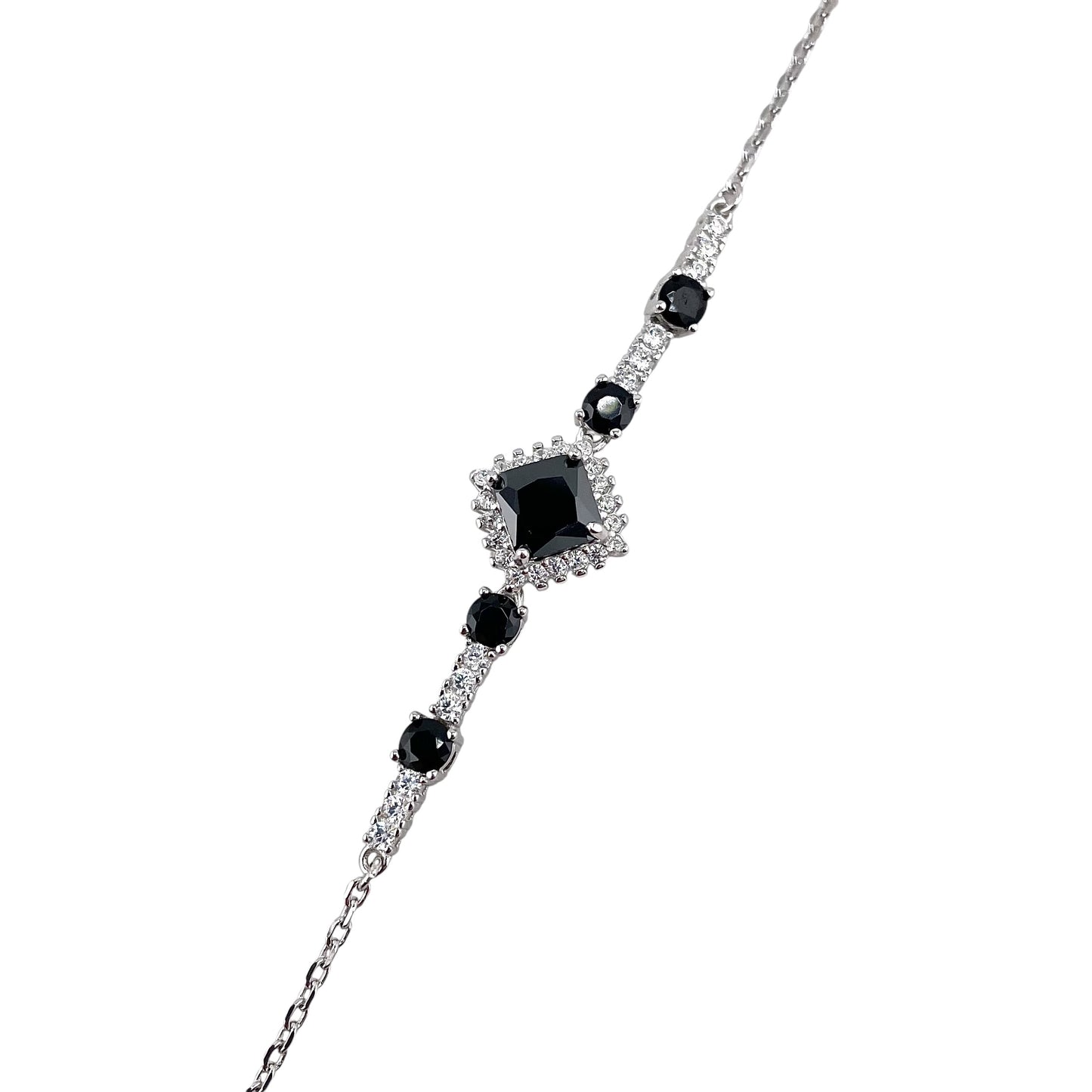CZ Diamond Shape Stone Link Bracelet Sterling Silver