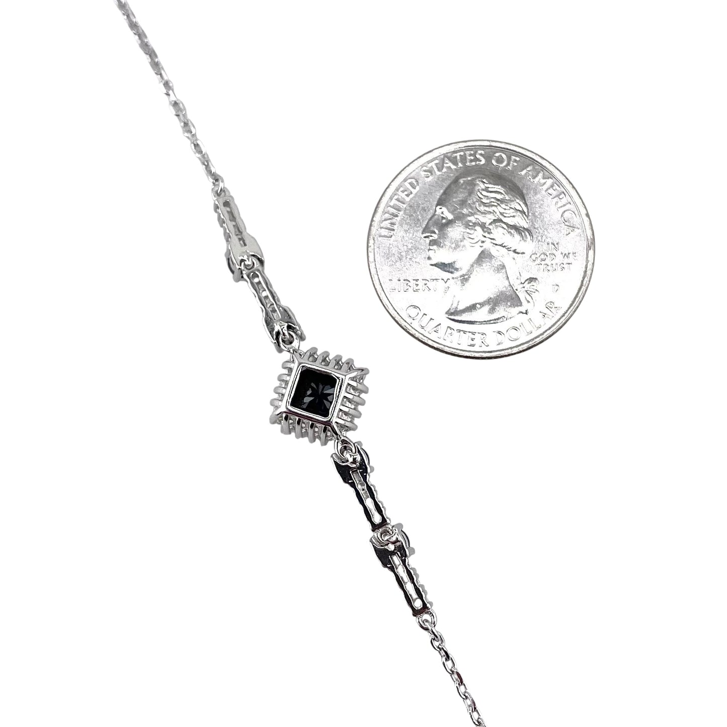 CZ Diamond Shape Stone Link Bracelet Sterling Silver