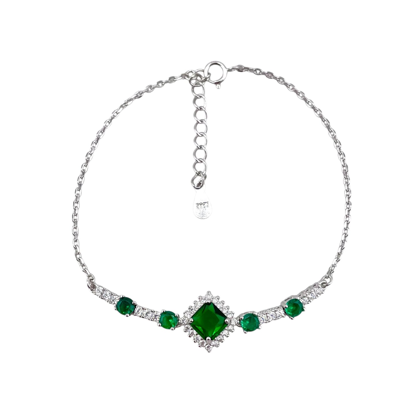 CZ Diamond Shape Stone Link Bracelet Sterling Silver