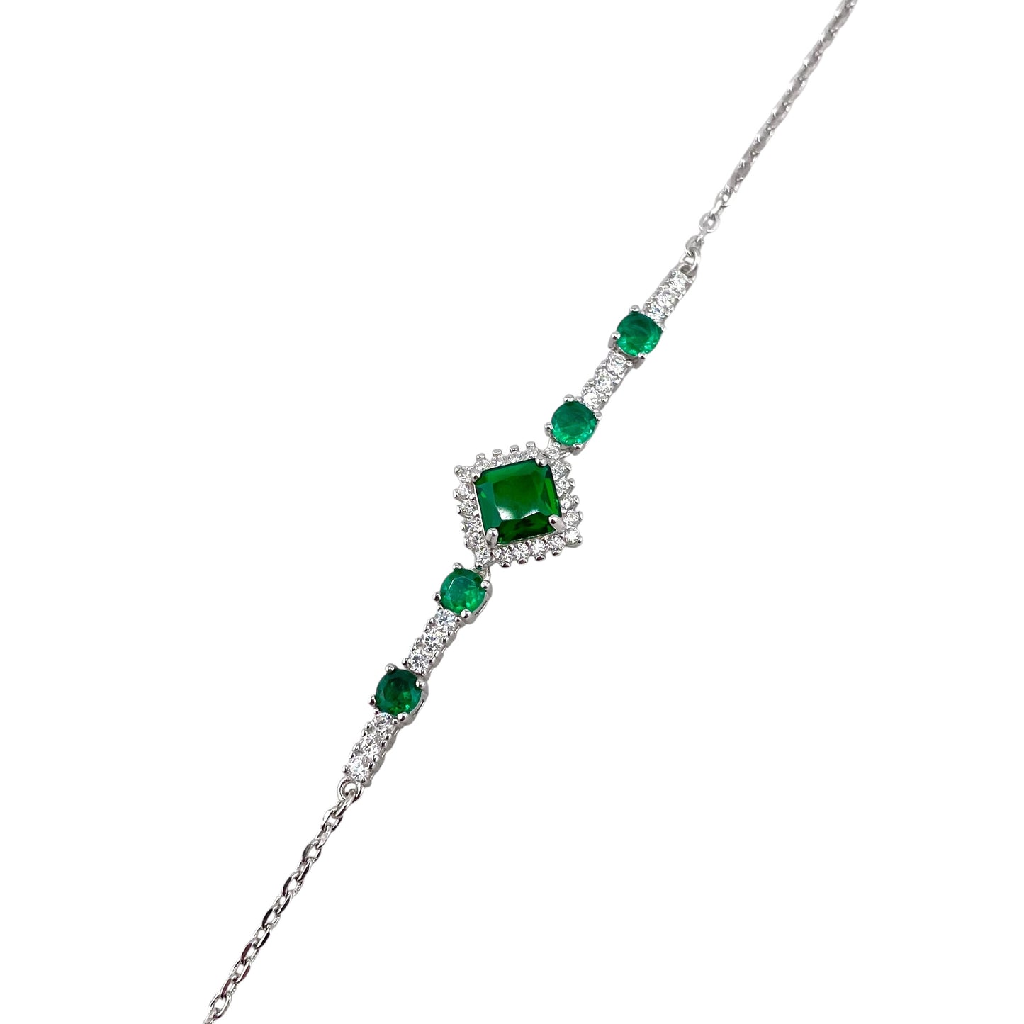 CZ Diamond Shape Stone Link Bracelet Sterling Silver