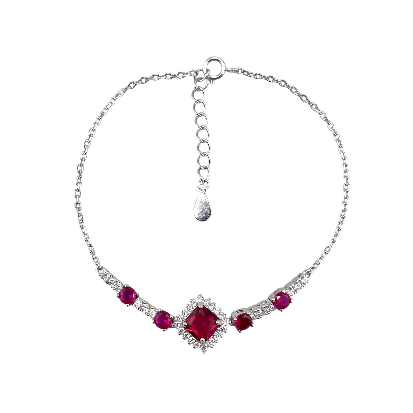 CZ Diamond Shape Stone Link Bracelet Sterling Silver