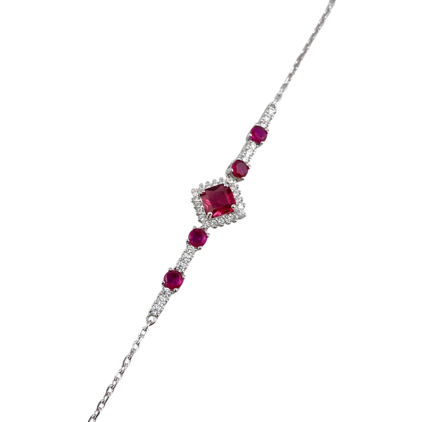CZ Diamond Shape Stone Link Bracelet Sterling Silver