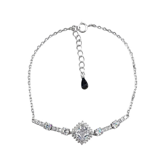 CZ Diamond Shape Stone Link Bracelet Sterling Silver