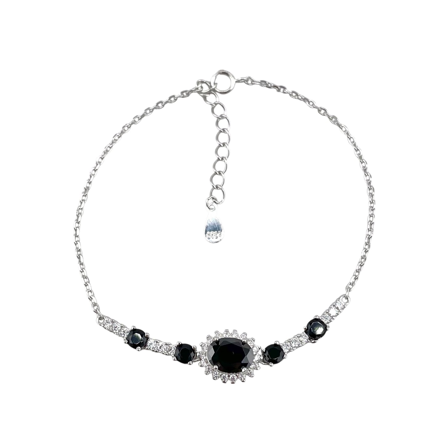 CZ Oval Stone Link Bracelet Sterling Silver